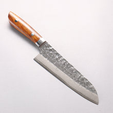 Takeshi Saji SRS13 Hammered Damascus Cross Santoku 180mm Ironwood Handle