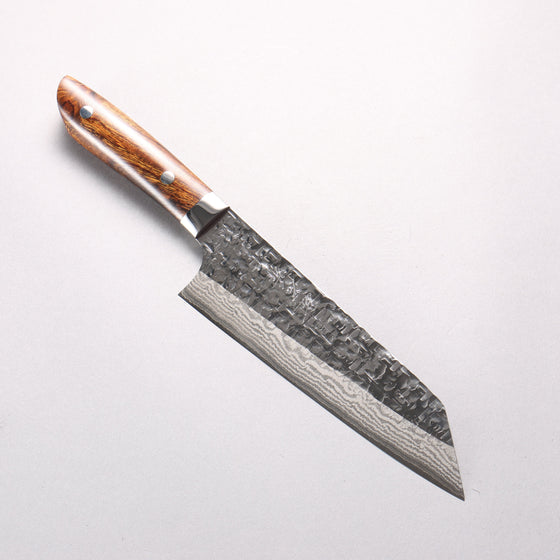 Takeshi Saji SRS13 Hammered Damascus Cross Bunka 180mm Ironwood Handle