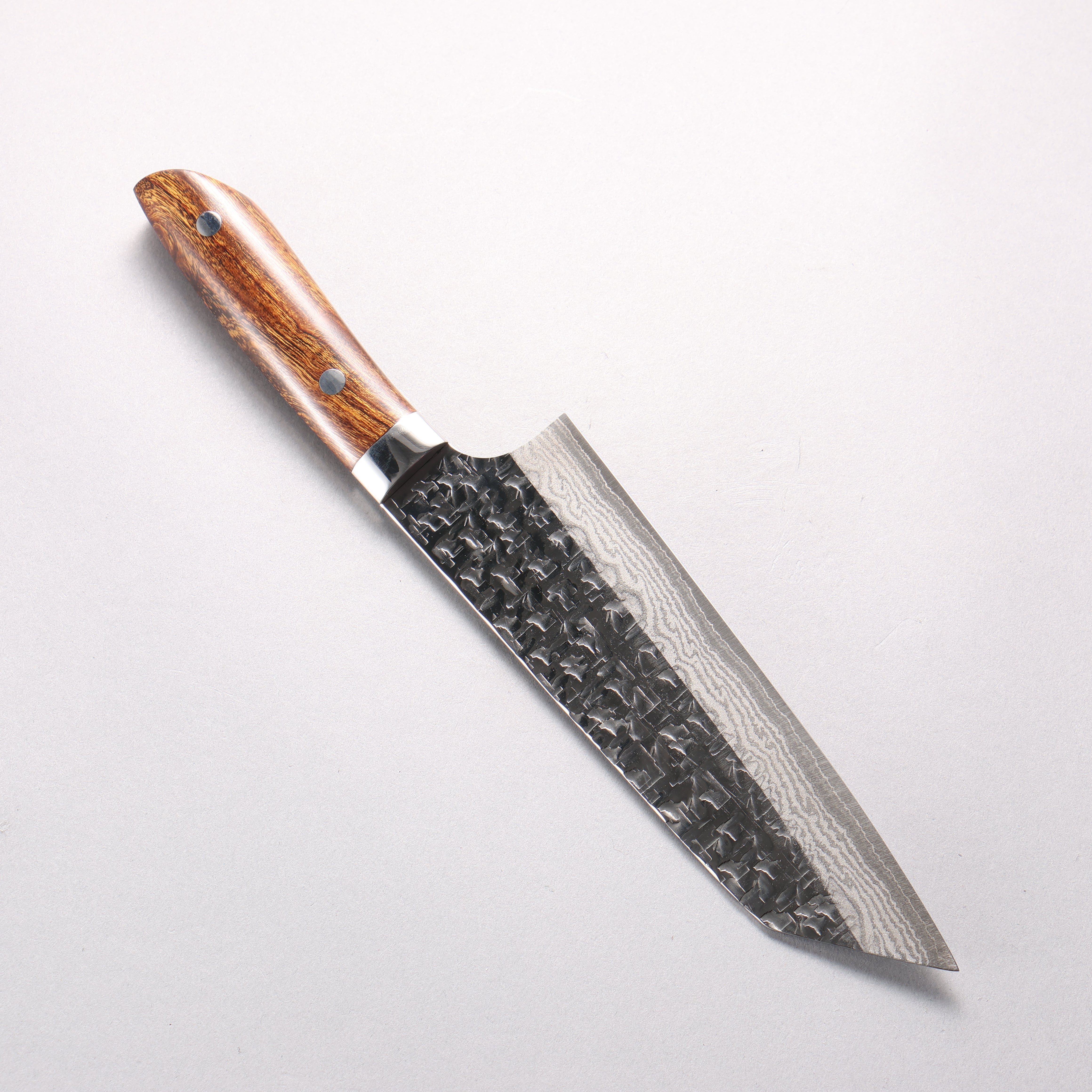 Takeshi Saji SRS13 Hammered Damascus Cross Bunka 180mm Ironwood Handle - Seisuke Knife