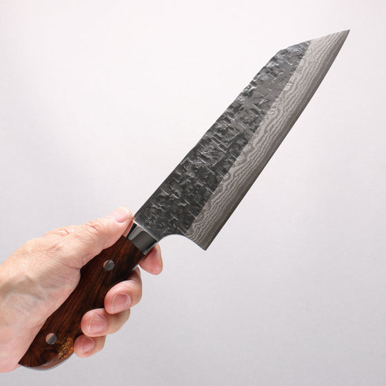 Takeshi Saji SRS13 Hammered Damascus Cross Bunka 180mm Ironwood Handle