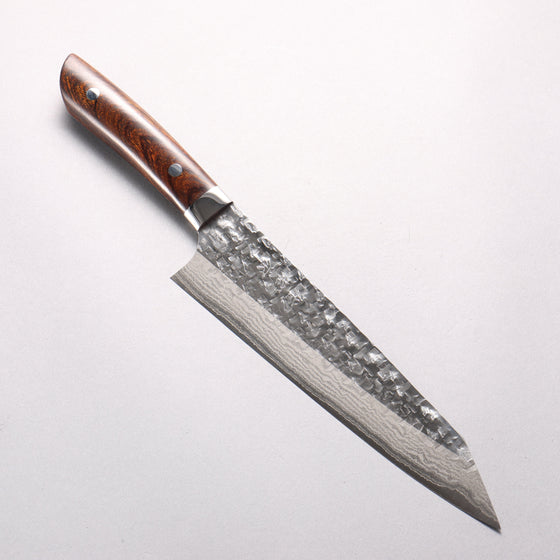 Takeshi Saji SRS13 Hammered Damascus Cross Kiritsuke Gyuto 210mm Ironwood Handle