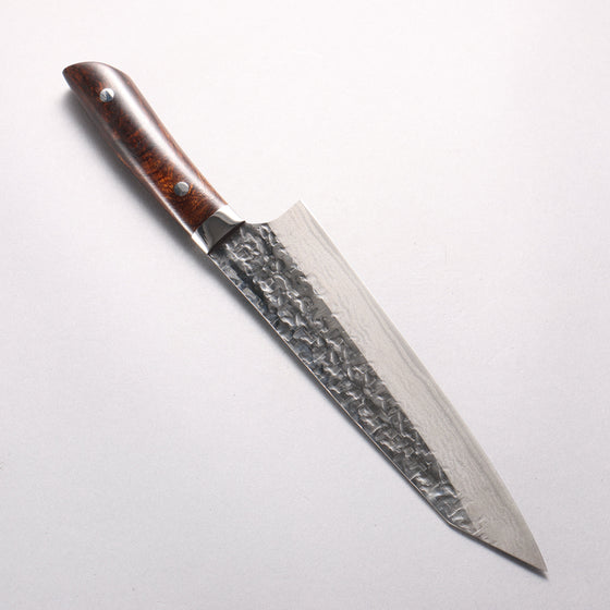 Takeshi Saji SRS13 Hammered Damascus Cross Kiritsuke Gyuto 210mm Ironwood Handle