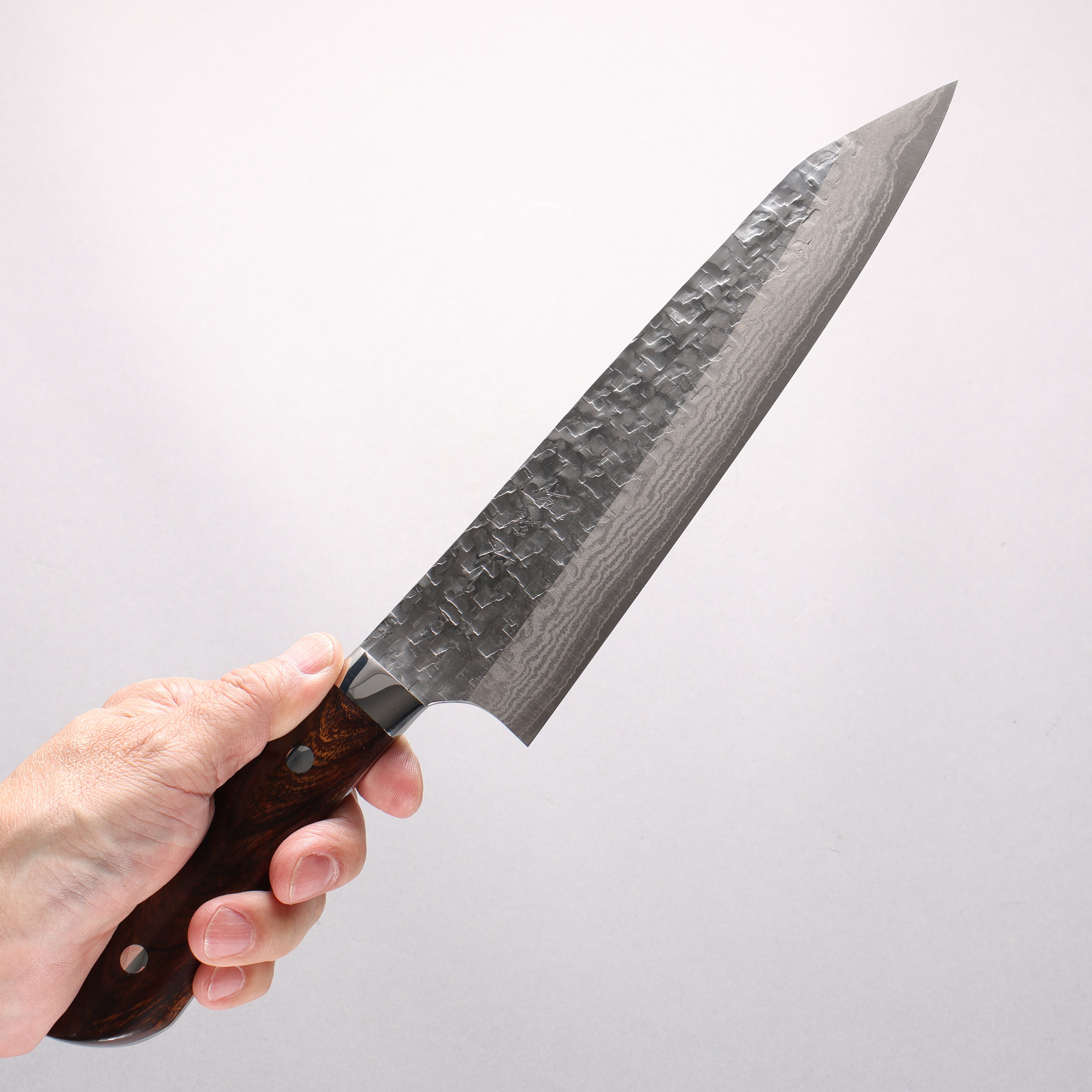 Takeshi Saji SRS13 Hammered Damascus Cross Kiritsuke Gyuto 210mm Ironwood Handle - Seisuke Knife