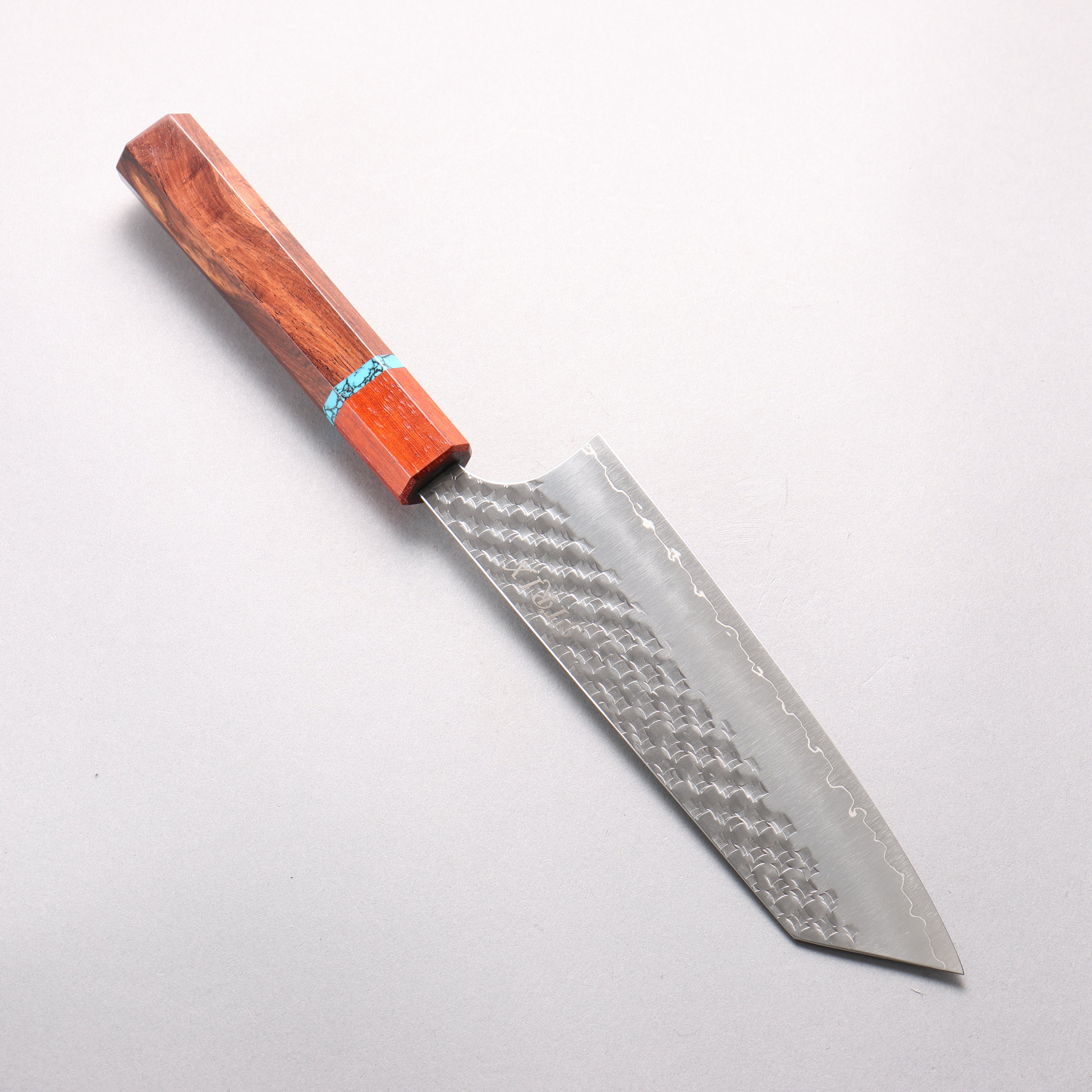 Yoshimi Kato Minamo II SPG STRIX Hammered Bunka 170mm Rosewood & Turquoise Ring Handle - Seisuke Knife