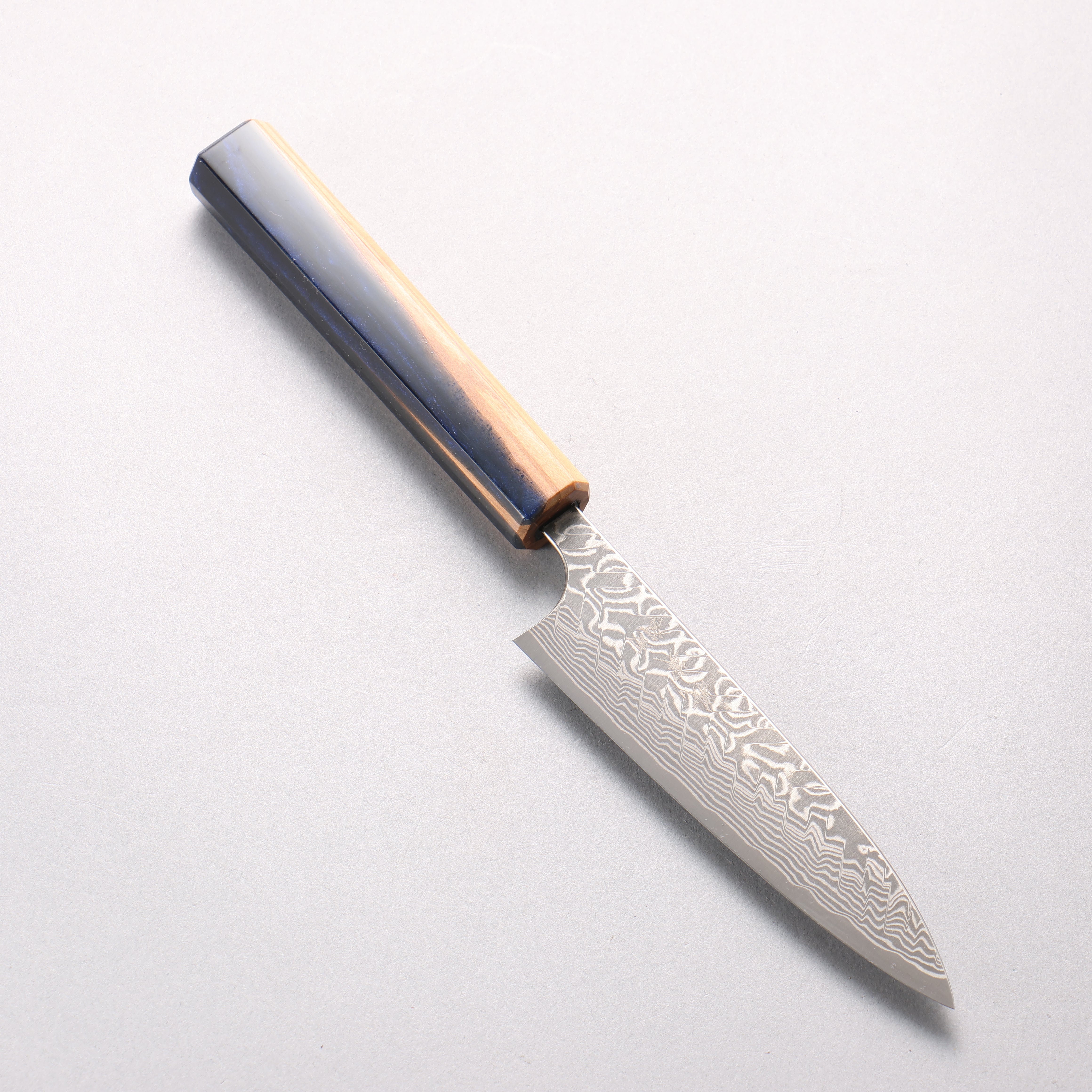 Yoshimi Kato SG2 Black Damascus Petty-Utility 120mm Olive Tree and Blue Resin Handle - Seisuke Knife