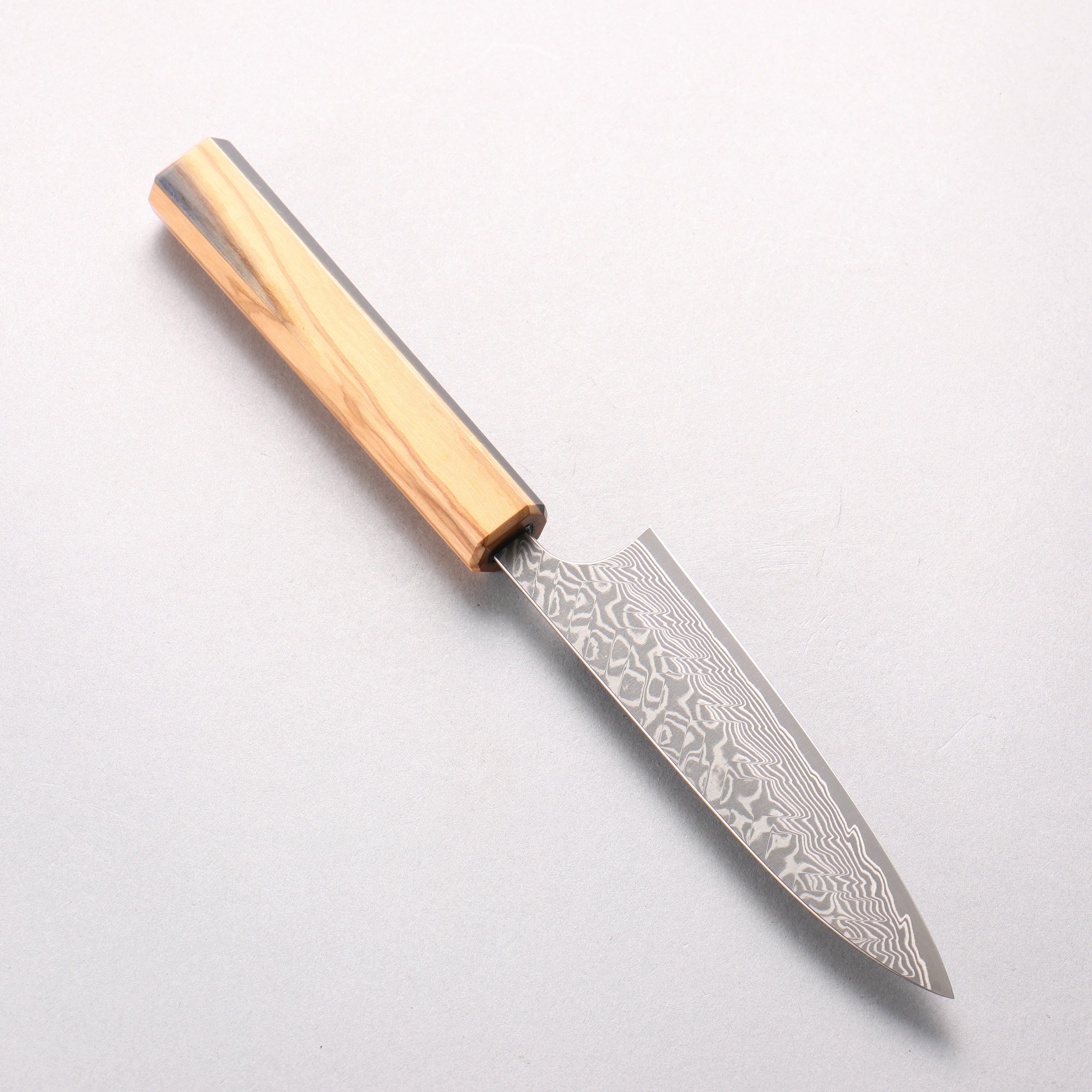 Yoshimi Kato SG2 Black Damascus Petty-Utility 120mm Olive Tree and Blue Resin Handle - Seisuke Knife