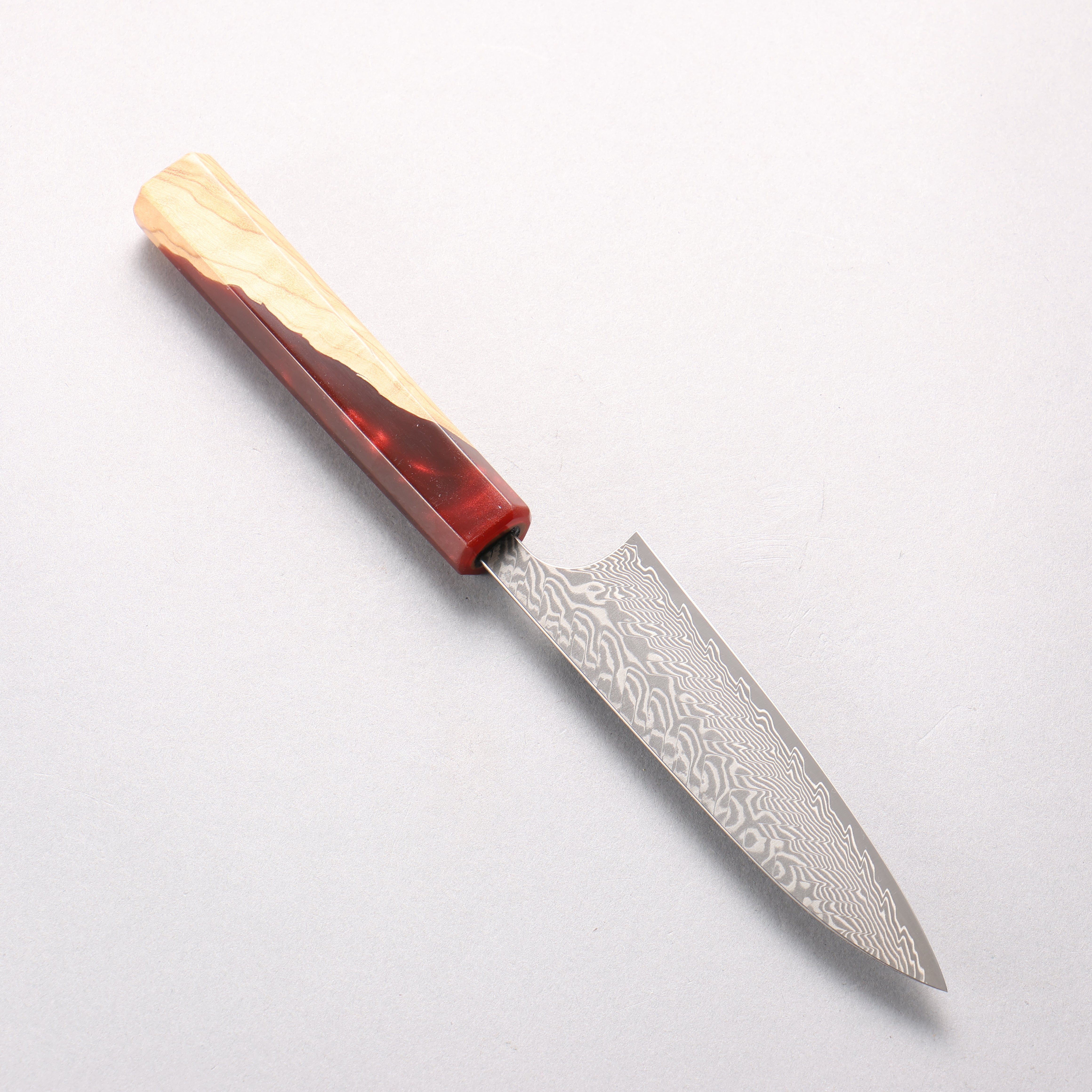 Yoshimi Kato SG2 Black Damascus Petty-Utility 120mm Olive Tree and Red Resin Handle - Seisuke Knife