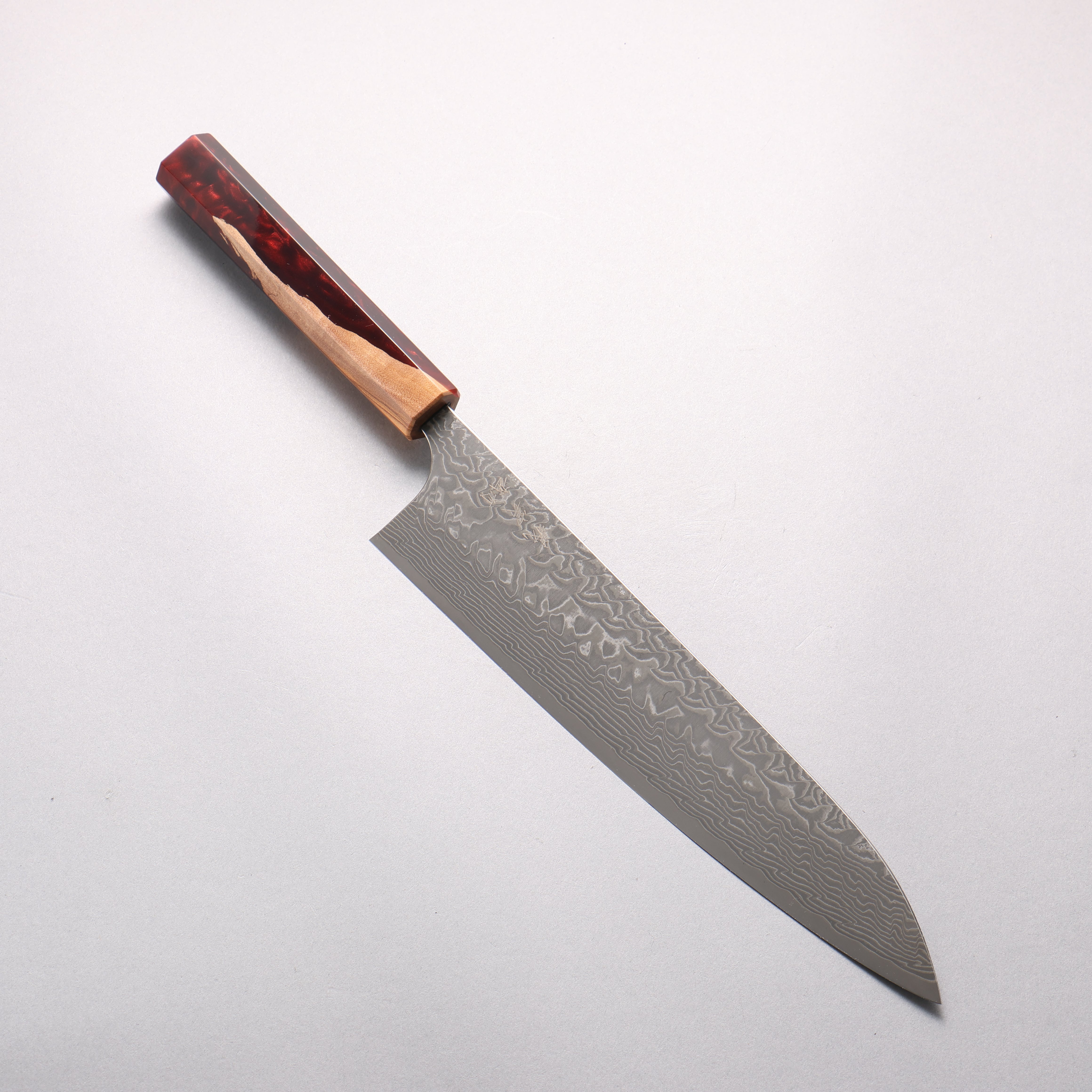 Yoshimi Kato SG2 Black Damascus Gyuto 240mm Olive Tree and Red Resin Handle - Seisuke Knife