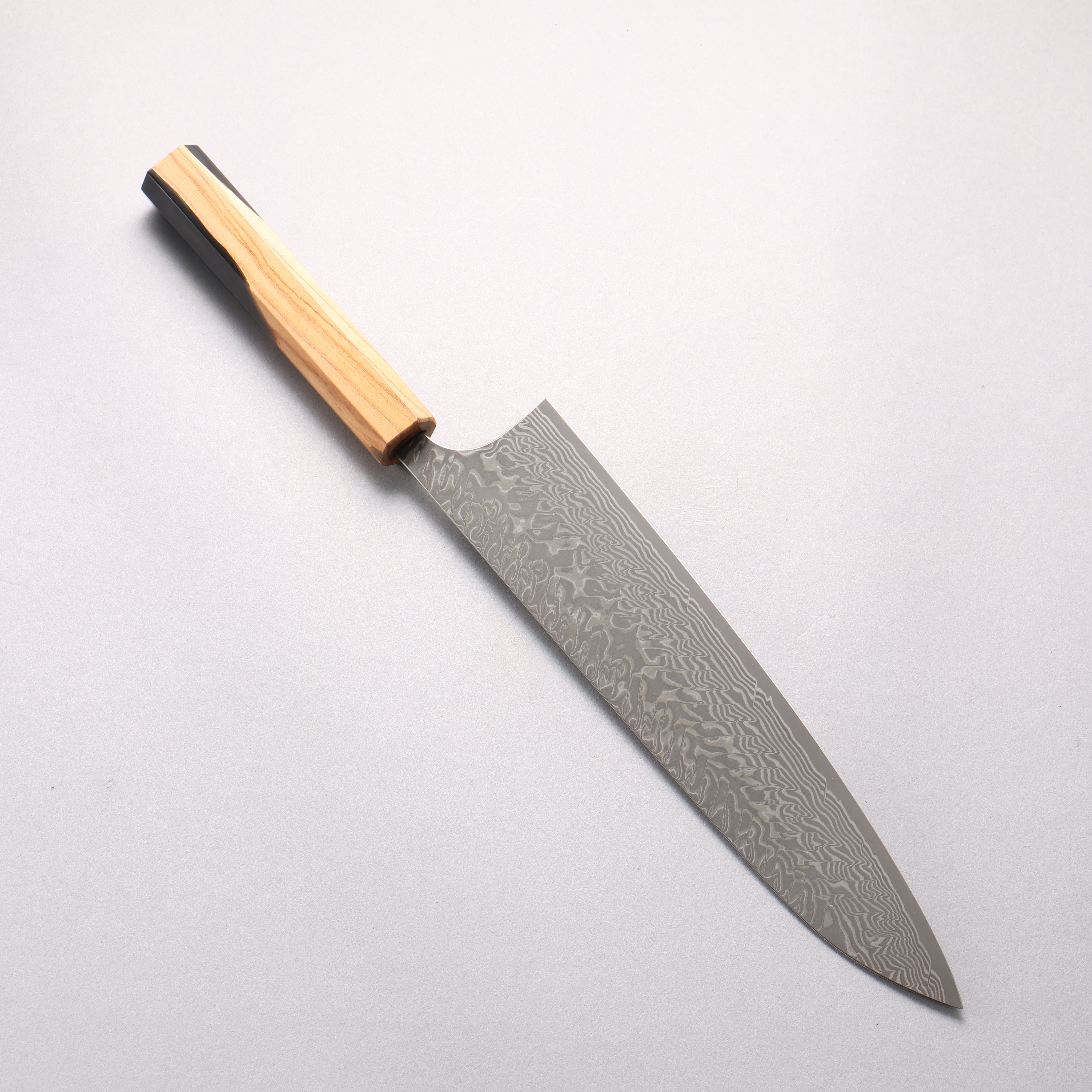 Yoshimi Kato SG2 Black Damascus Gyuto 240mm Olive Tree and Black/White