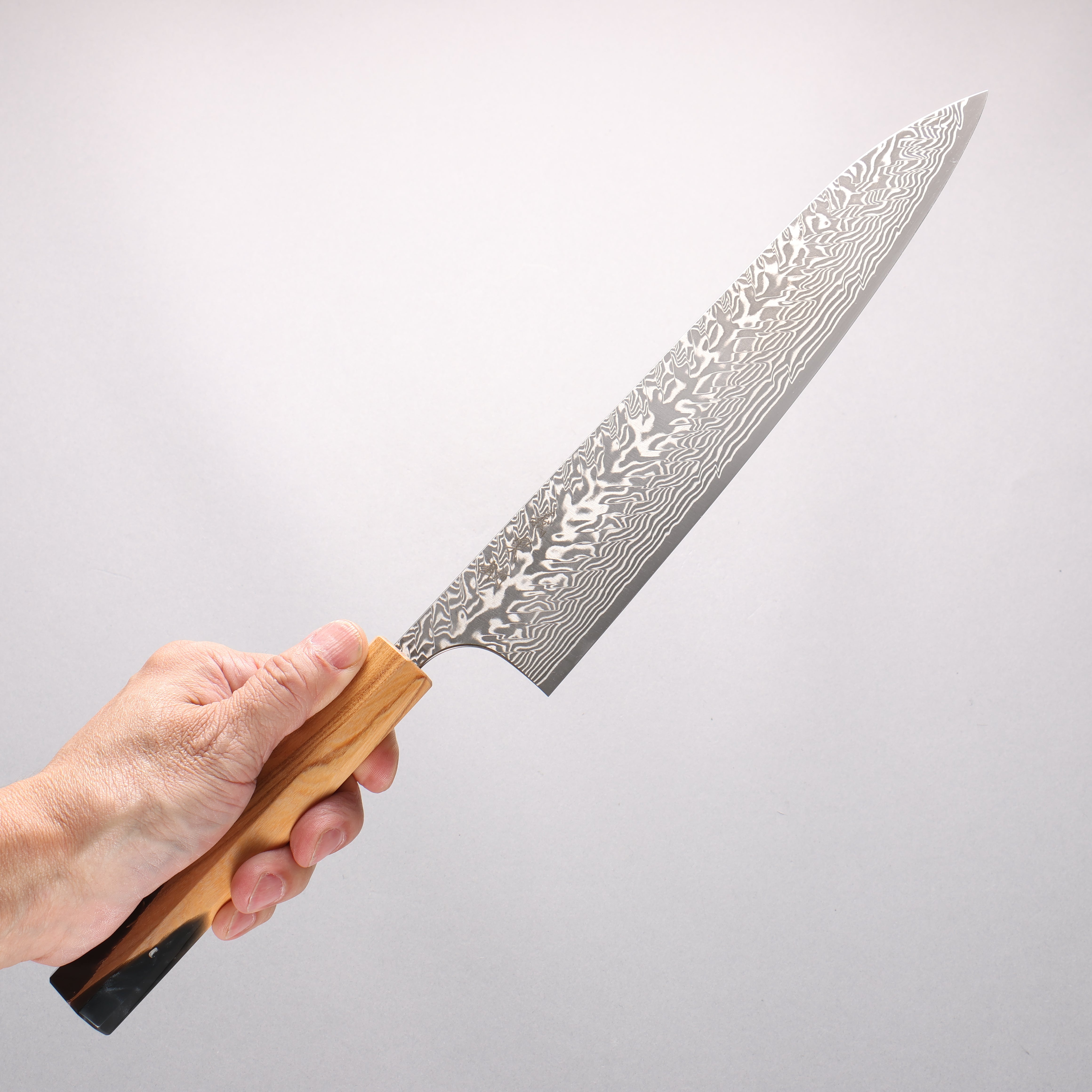 Yoshimi Kato SG2 Black Damascus Gyuto 240mm Olive Tree and Black/White