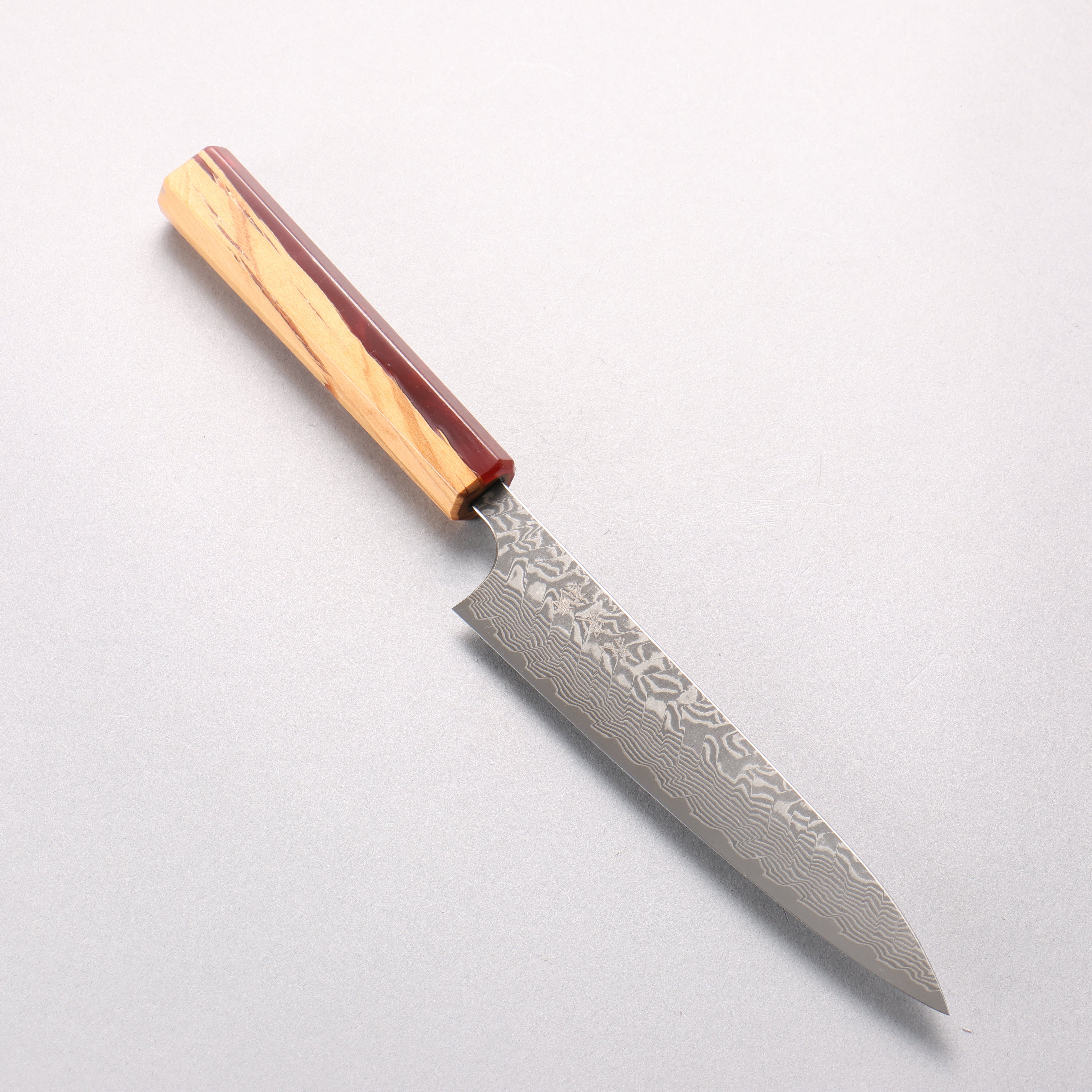 Yoshimi Kato SG2 Black Damascus Petty-Utility 150mm Olive Tree and Red Resin Handle - Seisuke Knife