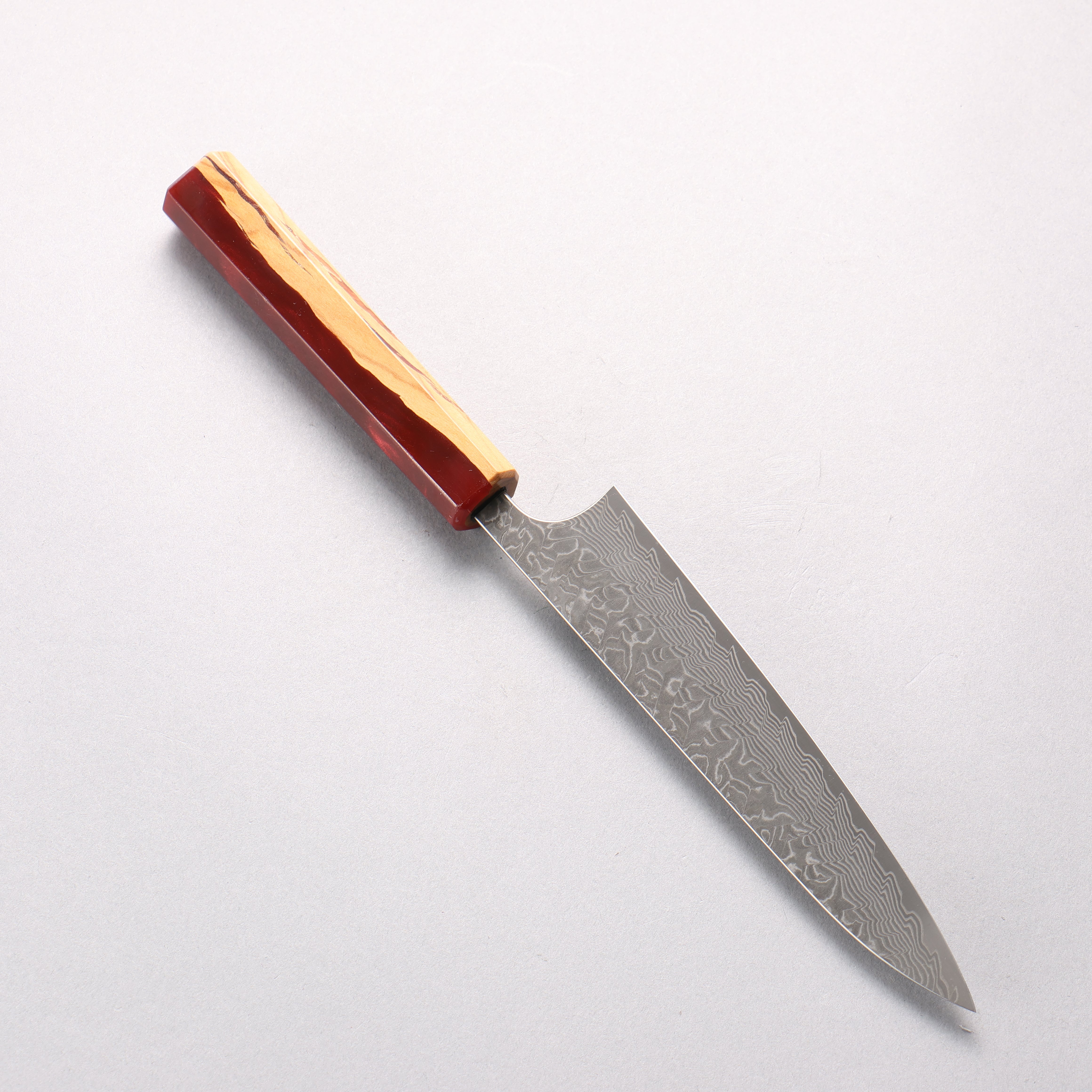 Yoshimi Kato SG2 Black Damascus Petty-Utility 150mm Olive Tree and Red Resin Handle - Seisuke Knife