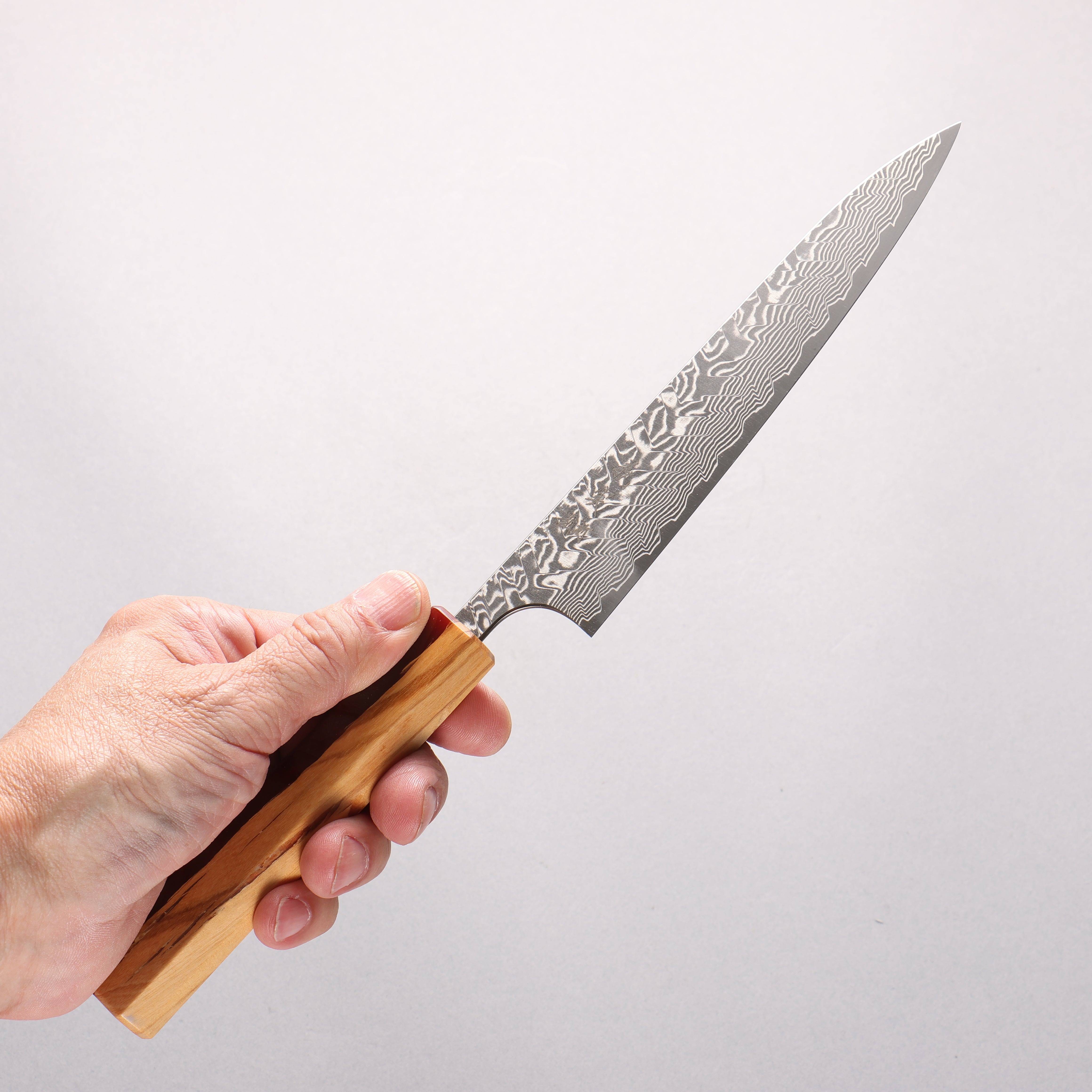 Yoshimi Kato SG2 Black Damascus Petty-Utility 150mm Olive Tree and Red Resin Handle - Seisuke Knife
