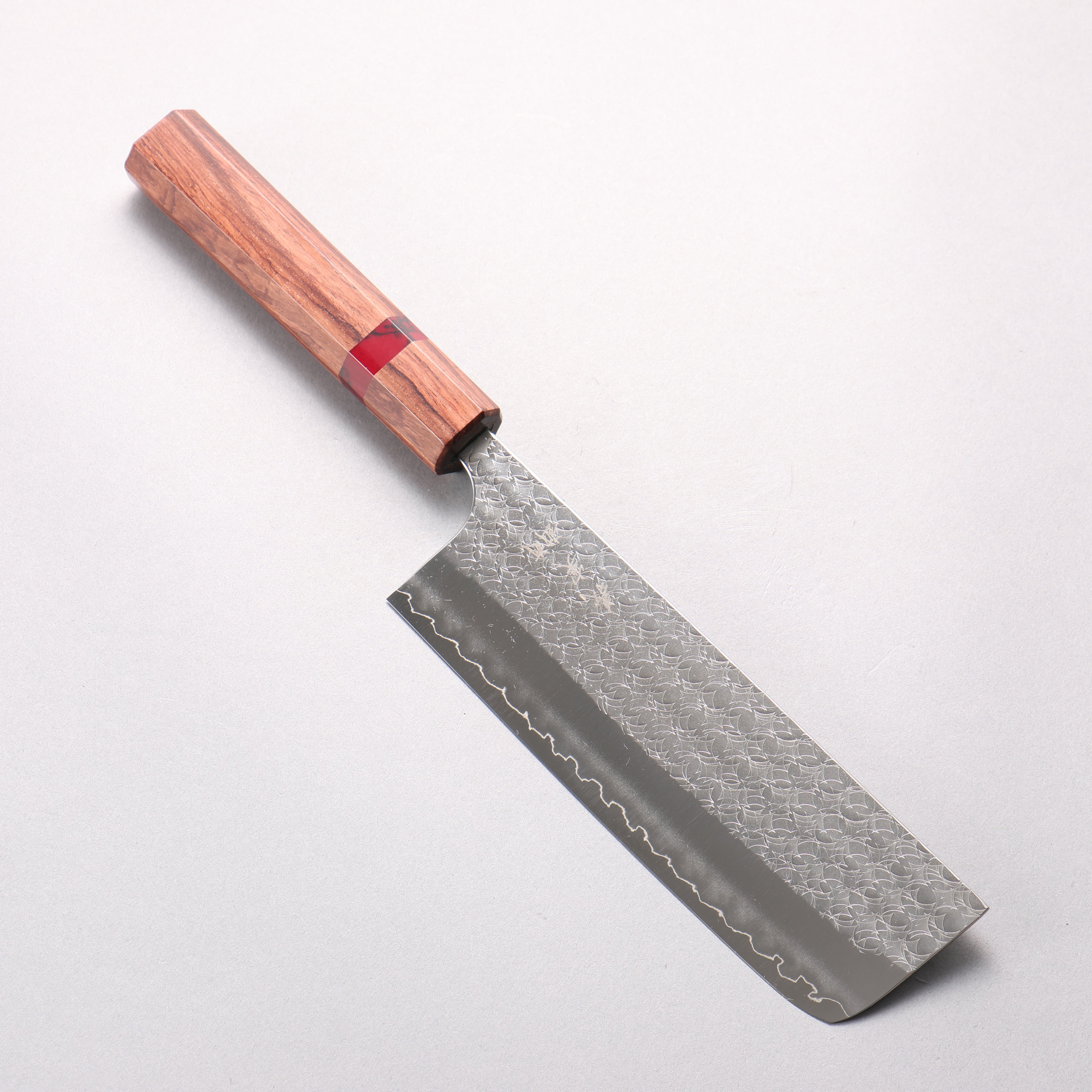 Yoshimi Kato Minamo SG2 Hammered Nakiri 165mm Shitan & Red Turquoise Ring Handle - Seisuke Knife