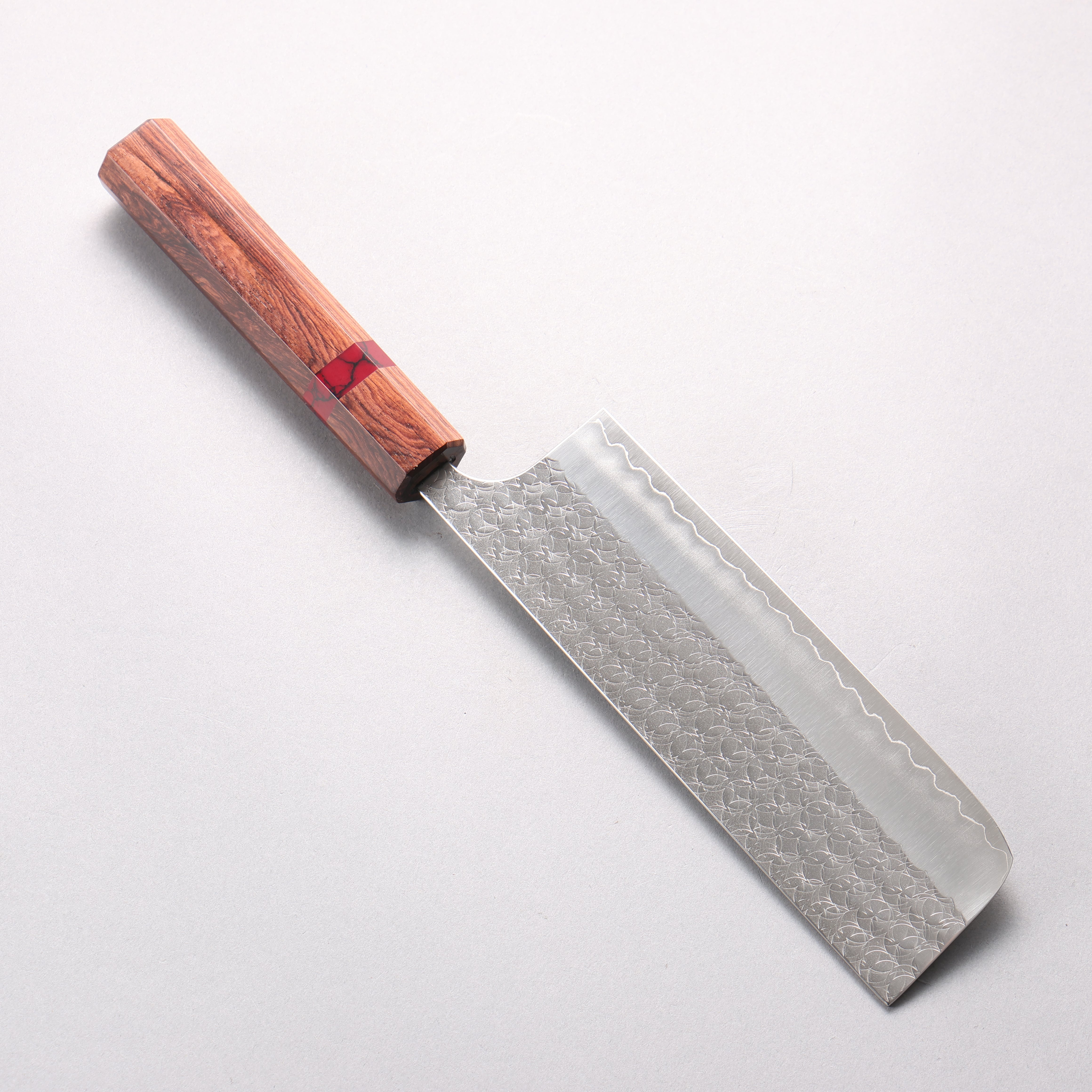 Yoshimi Kato Minamo SG2 Hammered Nakiri 165mm Shitan & Red Turquoise Ring Handle - Seisuke Knife
