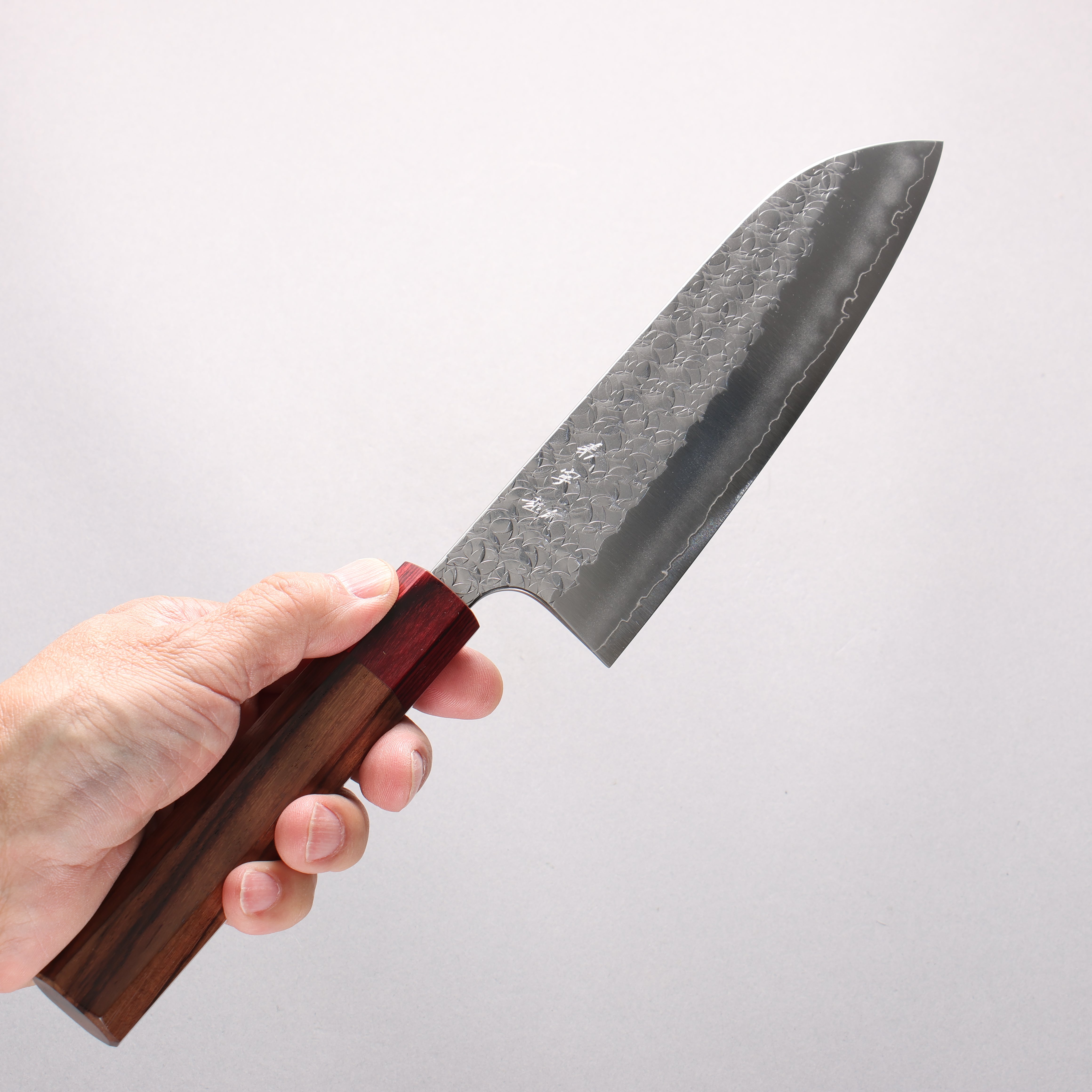 Yoshimi Kato Minamo SG2 Hammered Santoku 170mm Rosewood (ferrule: Red Pakka wood) Handle - Seisuke Knife