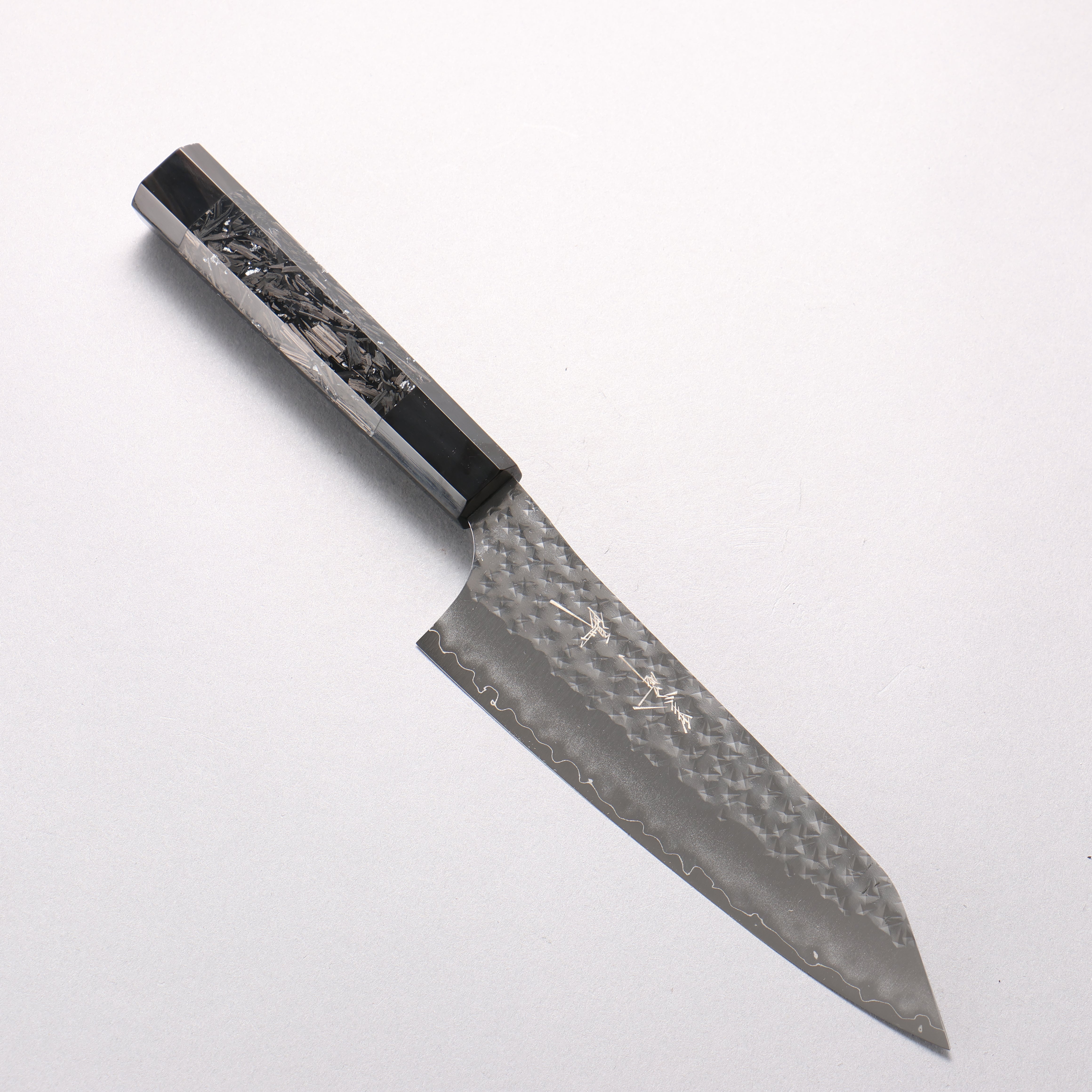 Yu Kurosaki Senko Ei SG2 Hammered Bunka 170mm Silver Speckled Carbon Fiber & Black Water Buffalo Horn Handle - Seisuke Knife
