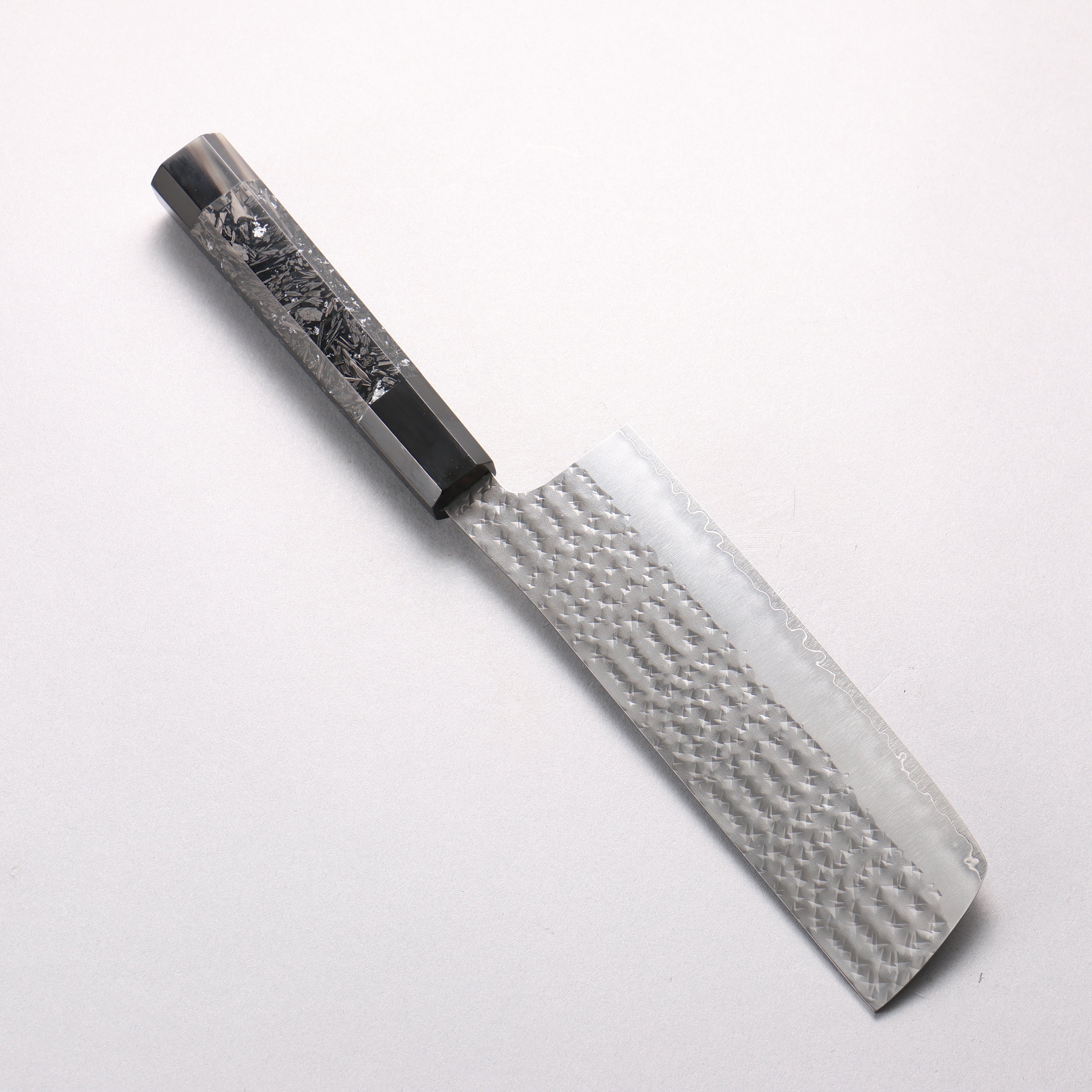 Yu Kurosaki Senko Ei SG2 Hammered Nakiri 165mm Silver Speckled Carbon Fiber & Black Water Buffalo Horn Handle - Seisuke Knife