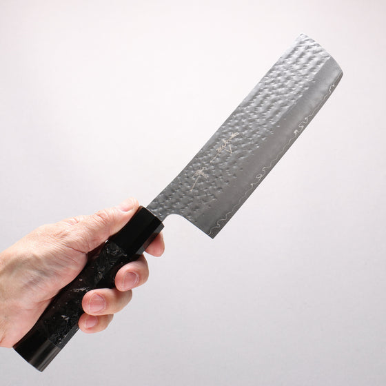 Yu Kurosaki Senko Ei SG2 Hammered Nakiri 165mm Carbon Fiber with Silver Speckles (ferrule and end cap: Black Water Buffalo Horn) Handle