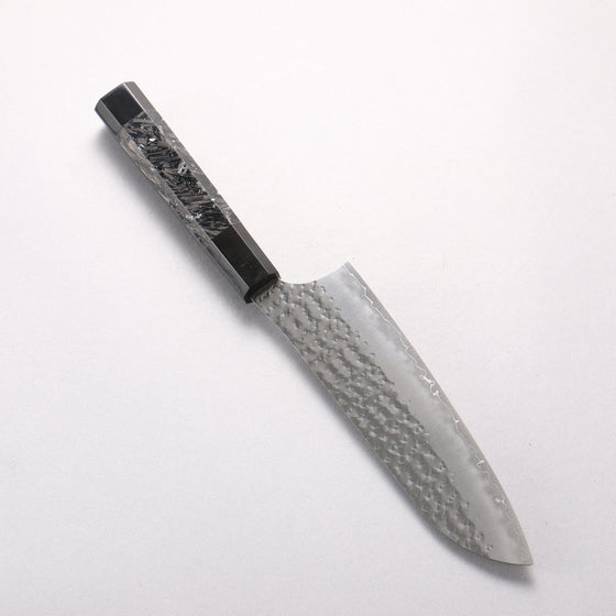 Yu Kurosaki Senko Ryu SG2 Hammered Santoku 170mm Carbon Fiber with Silver Speckles (ferrule and end cap: Black Water Buffalo Horn) Handle