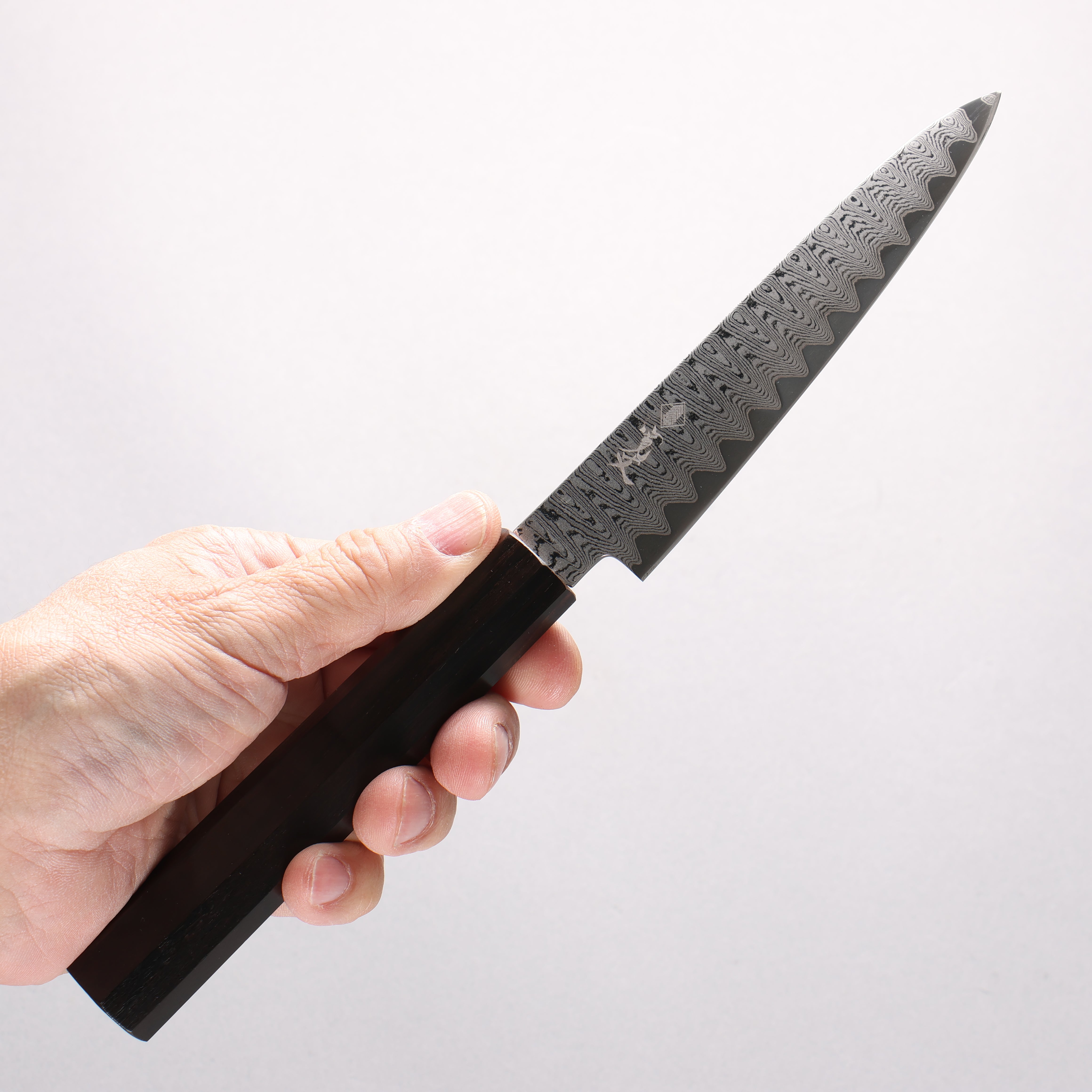 Kanjyo VG10 Damascus Ladder Pattern Petty-Utility 120mm Ebony Wood Handle - Seisuke Knife
