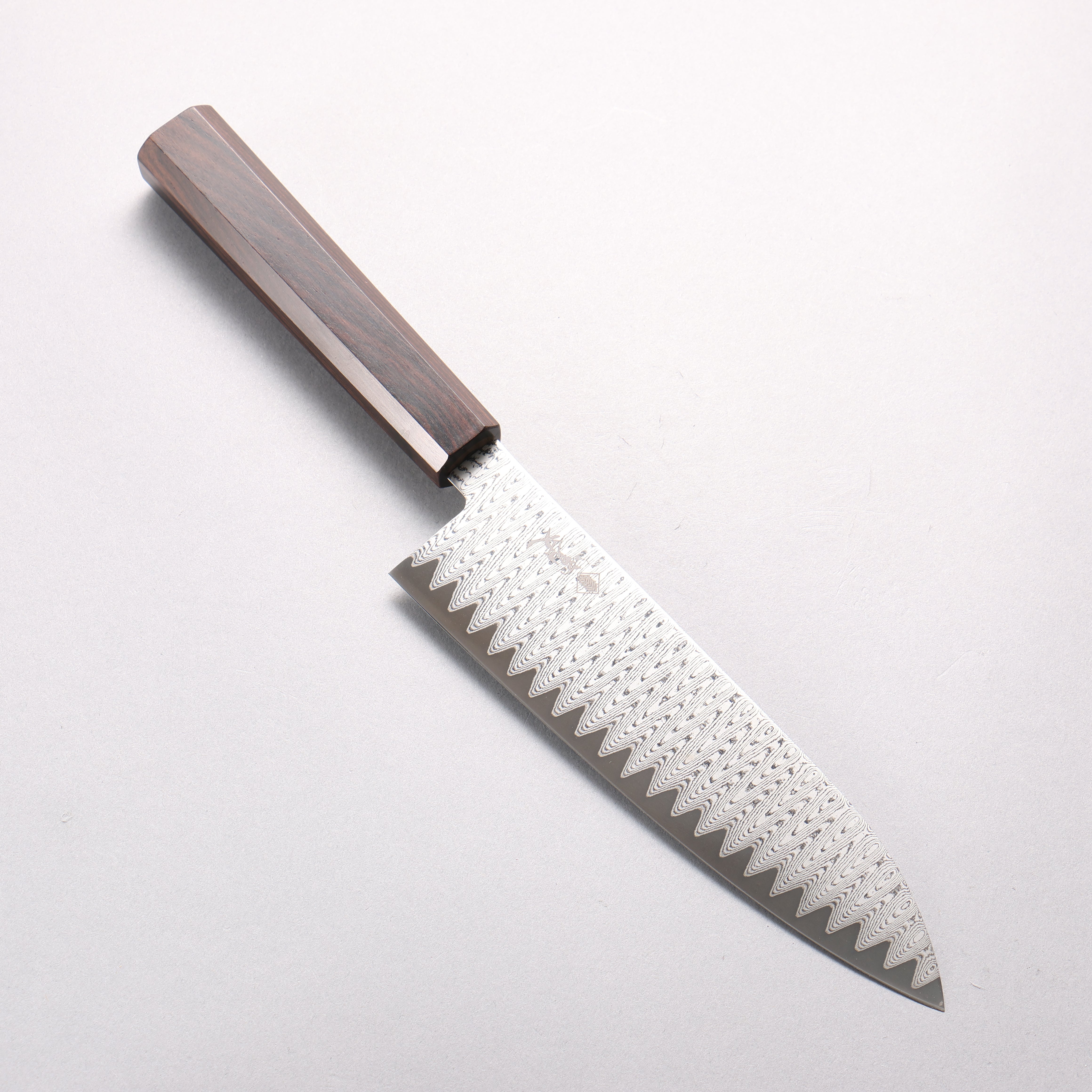 Kanjyo VG10 Damascus Ladder Pattern Santoku 180mm Ebony Wood Handle - Seisuke Knife