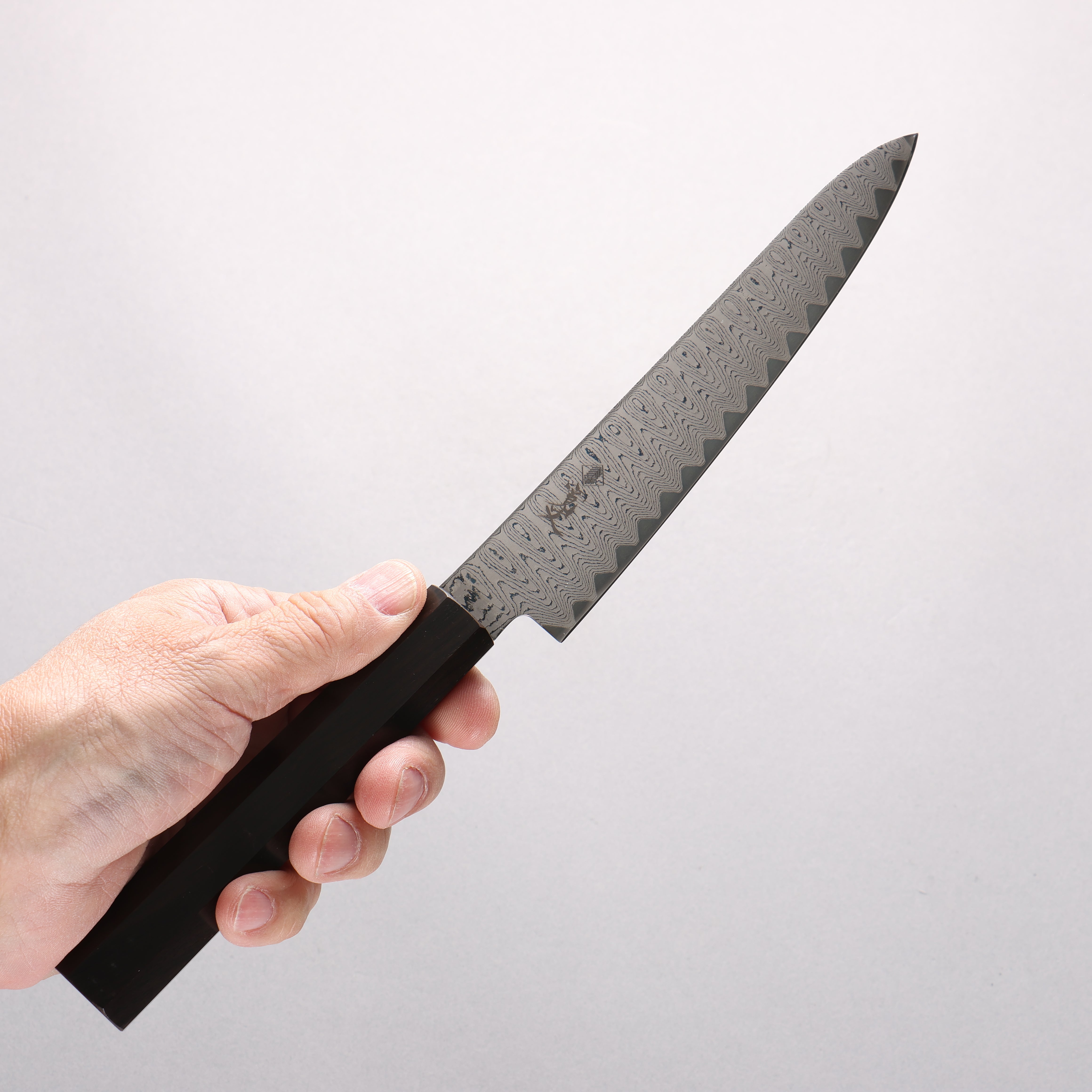 Kanjyo VG10 Damascus Ladder Pattern Petty-Utility 150mm Ebony Wood Handle - Seisuke Knife