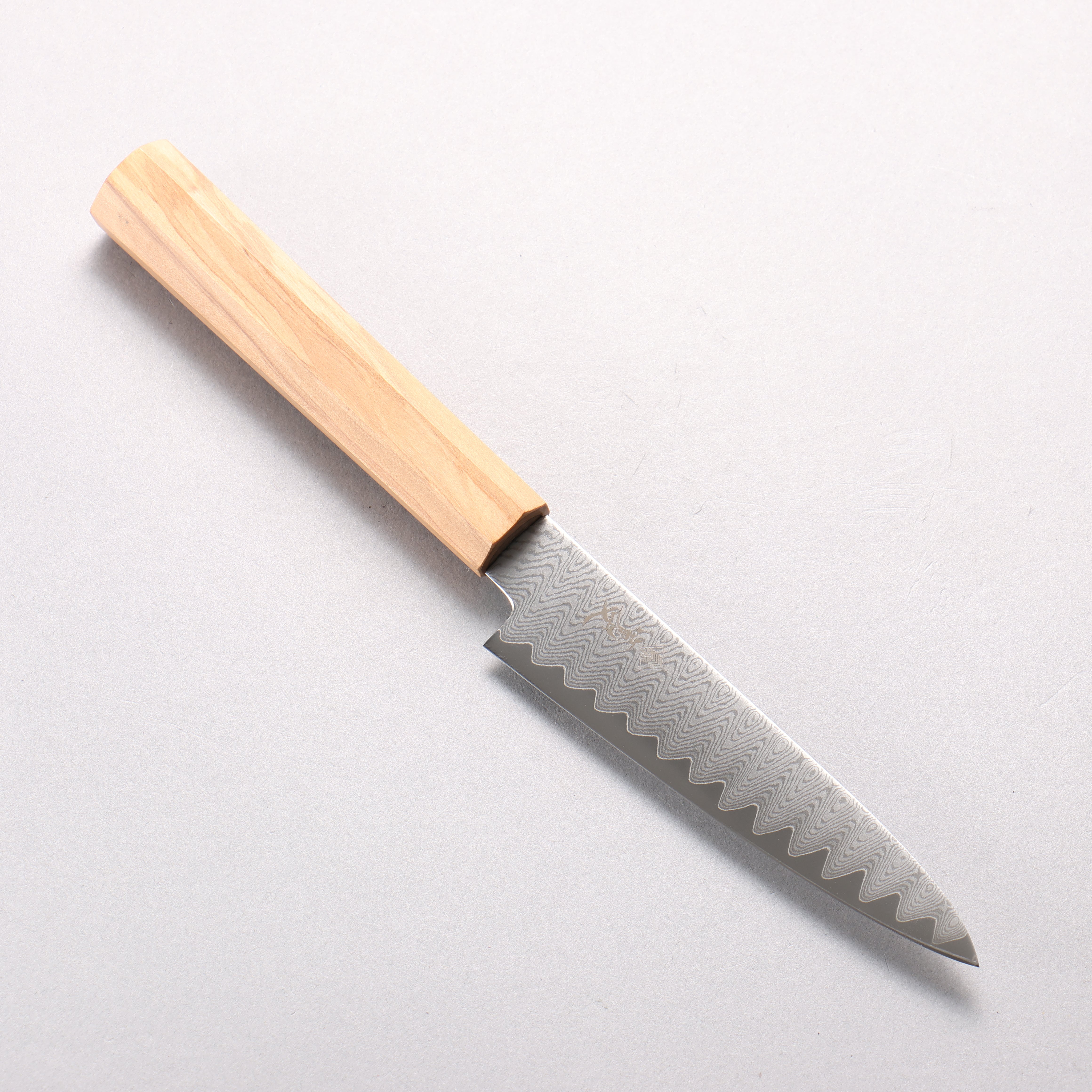 Kanjyo VG10 Damascus Ladder Pattern Petty-Utility 120mm Olive Wood Handle - Seisuke Knife
