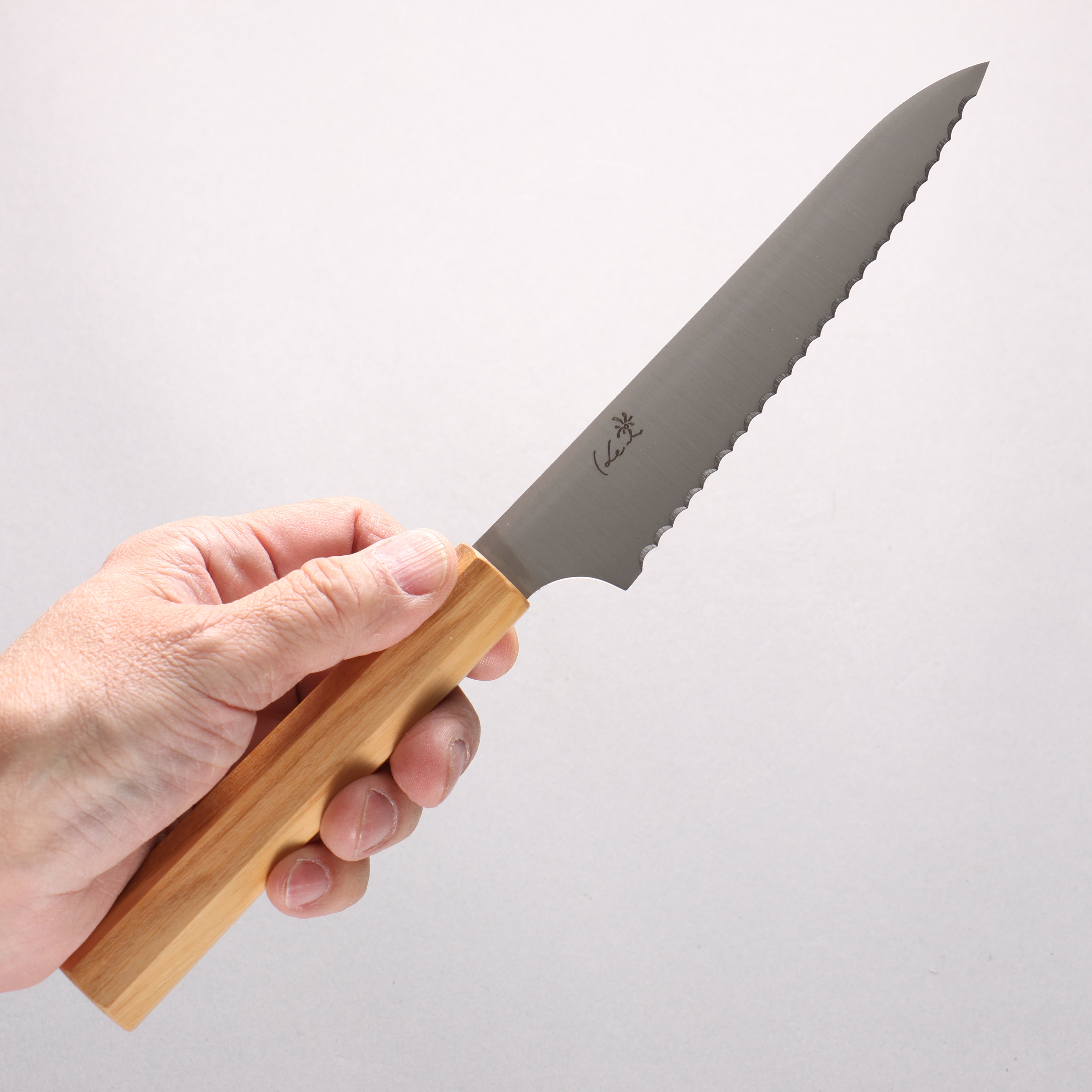 Kei Stainless Steel Bread Slicer 150mm Olive Wood Handle - Seisuke Knife