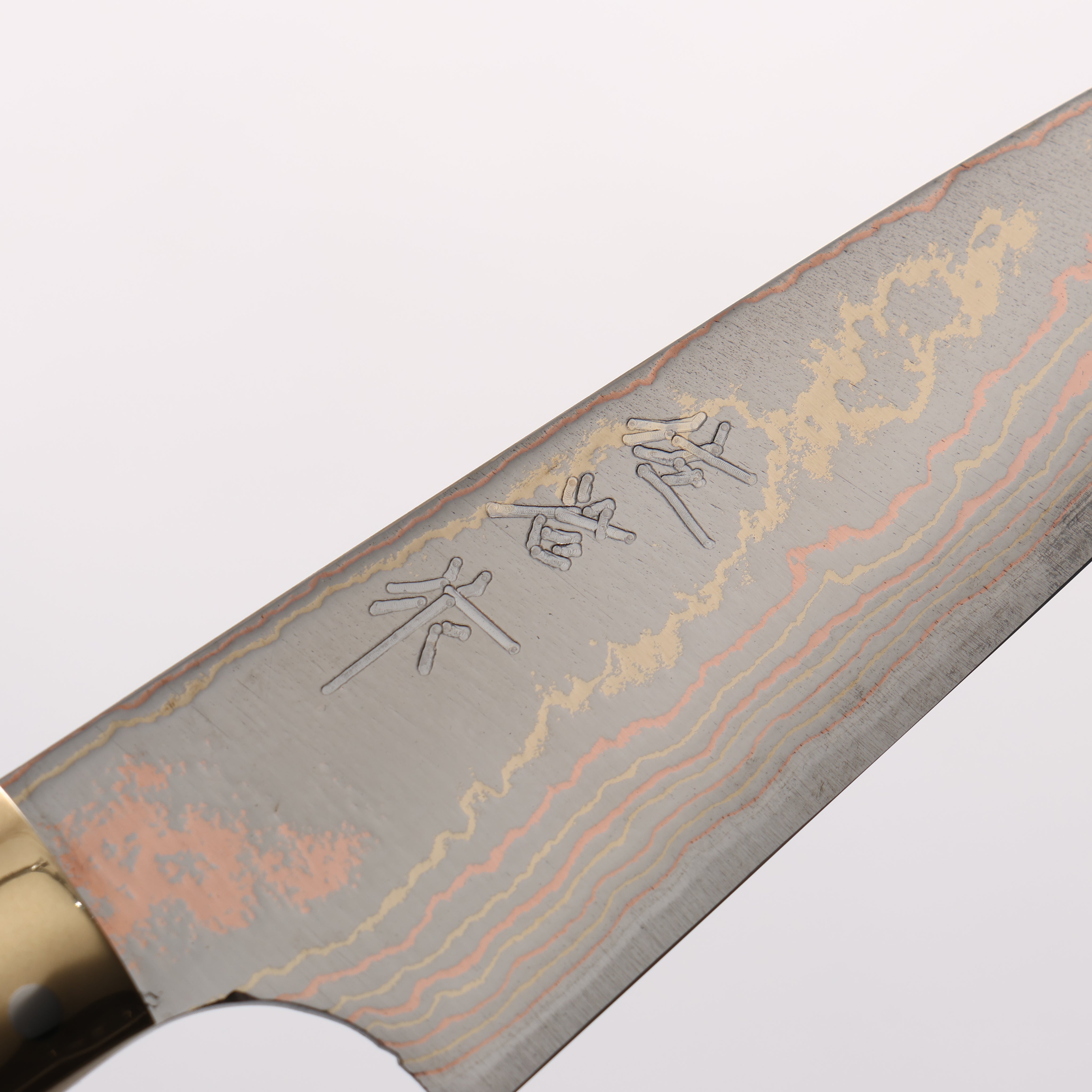 Takeshi Saji Blue Steel No.2 Colored Damascus Petty-Utility 90mm Black & Brown Corian Handle - Seisuke Knife