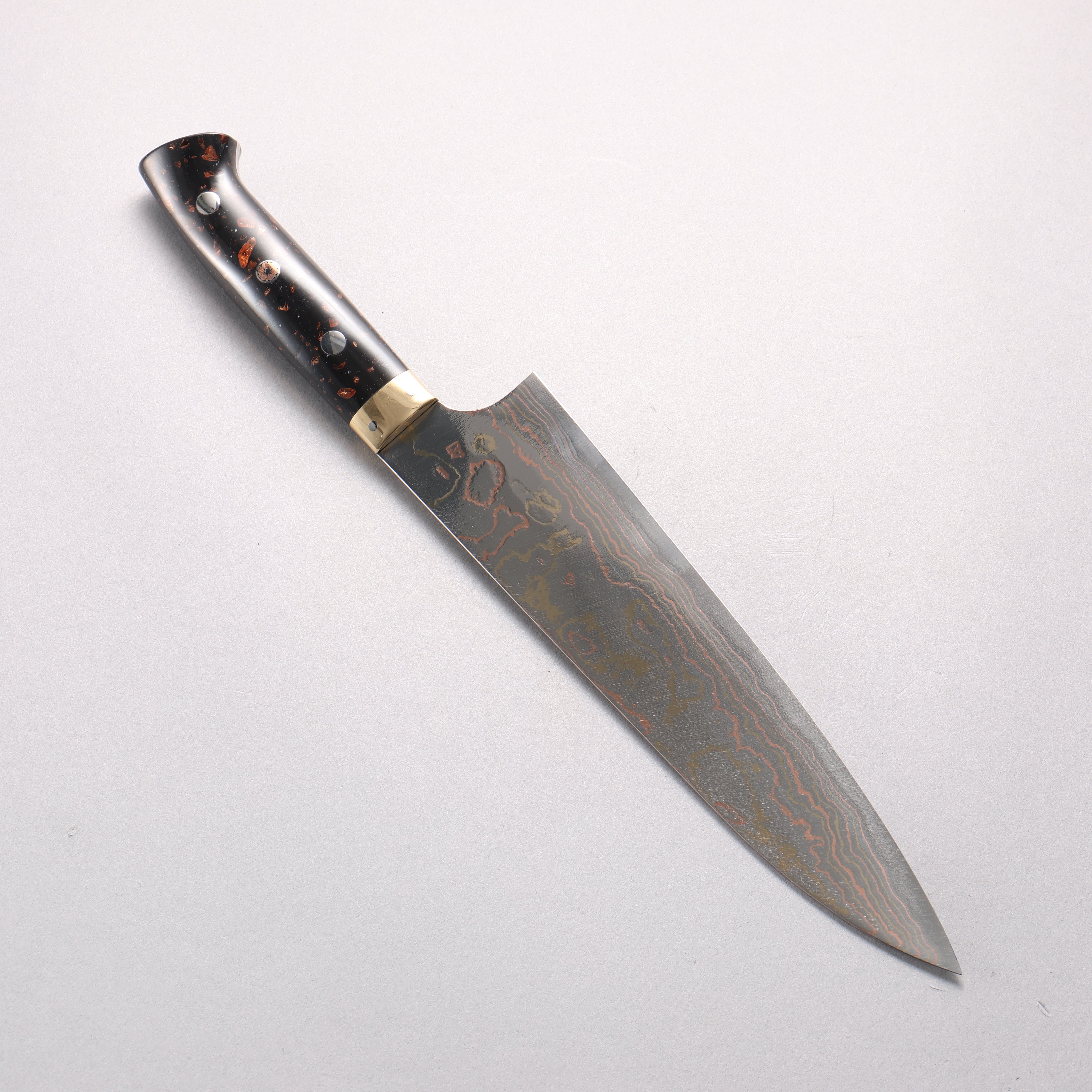 Takeshi Saji Blue Steel No.2 Colored Damascus Gyuto 210mm Black & Brown Corian Handle - Seisuke Knife