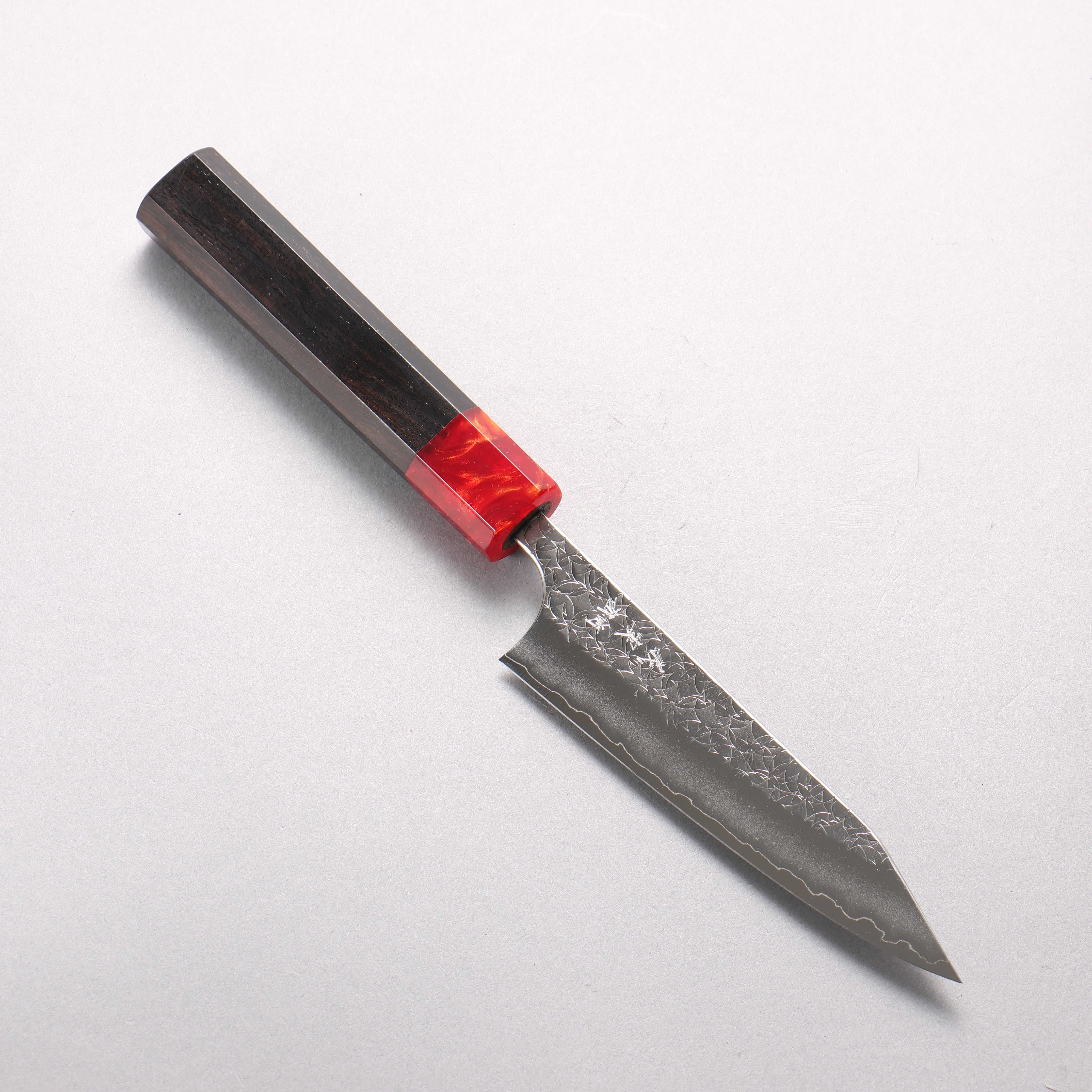 Yoshimi Kato Minamo SG2 Hammered Kiritsuke Petty-Utility 120mm Ebony (ferrule: Red Resin) Handle - Seisuke Knife