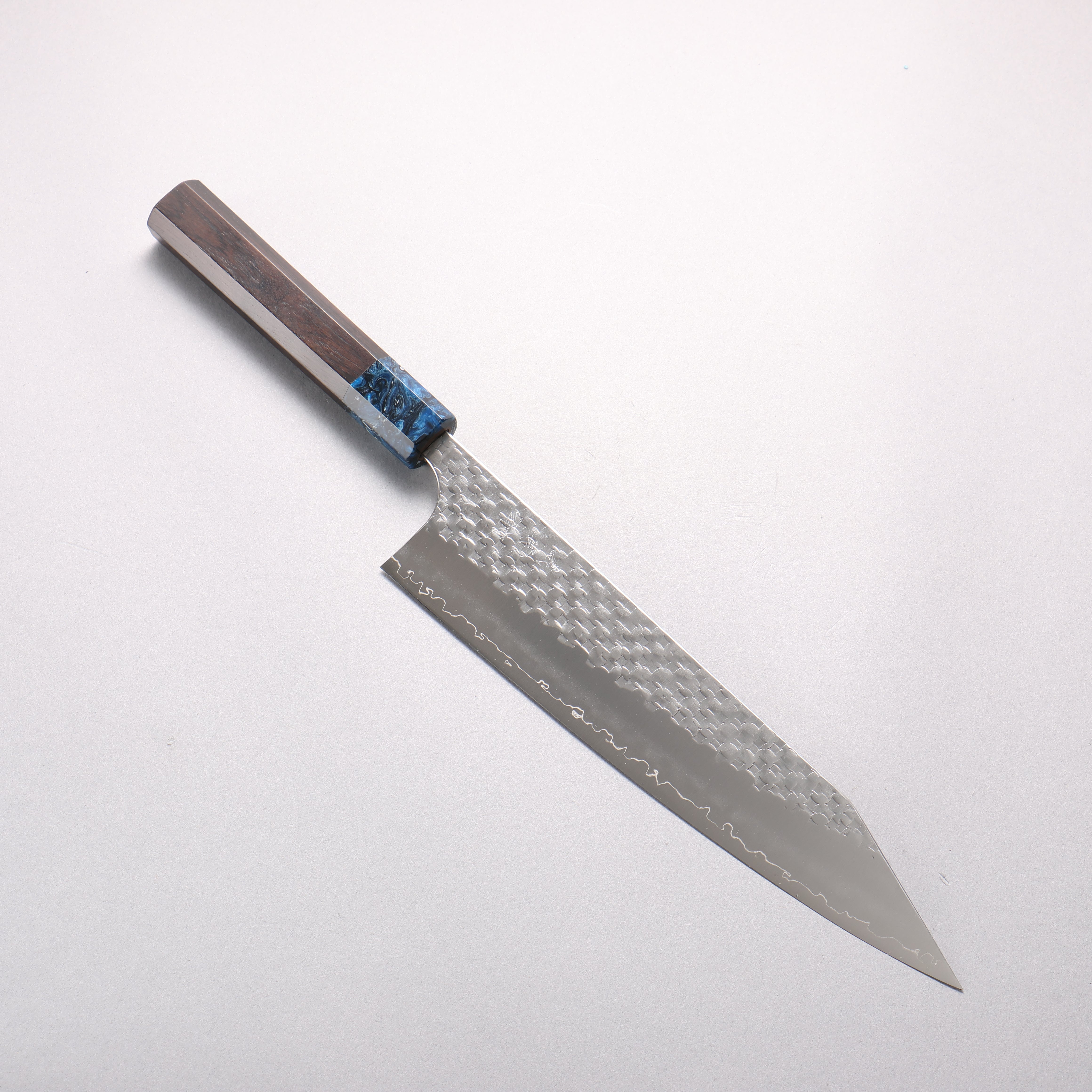 Yoshimi Kato Minamo II SPG STRIX Hammered Kiritsuke Gyuto 240mm Ebony (ferrule: Blue Marble Resin) Handle - Seisuke Knife