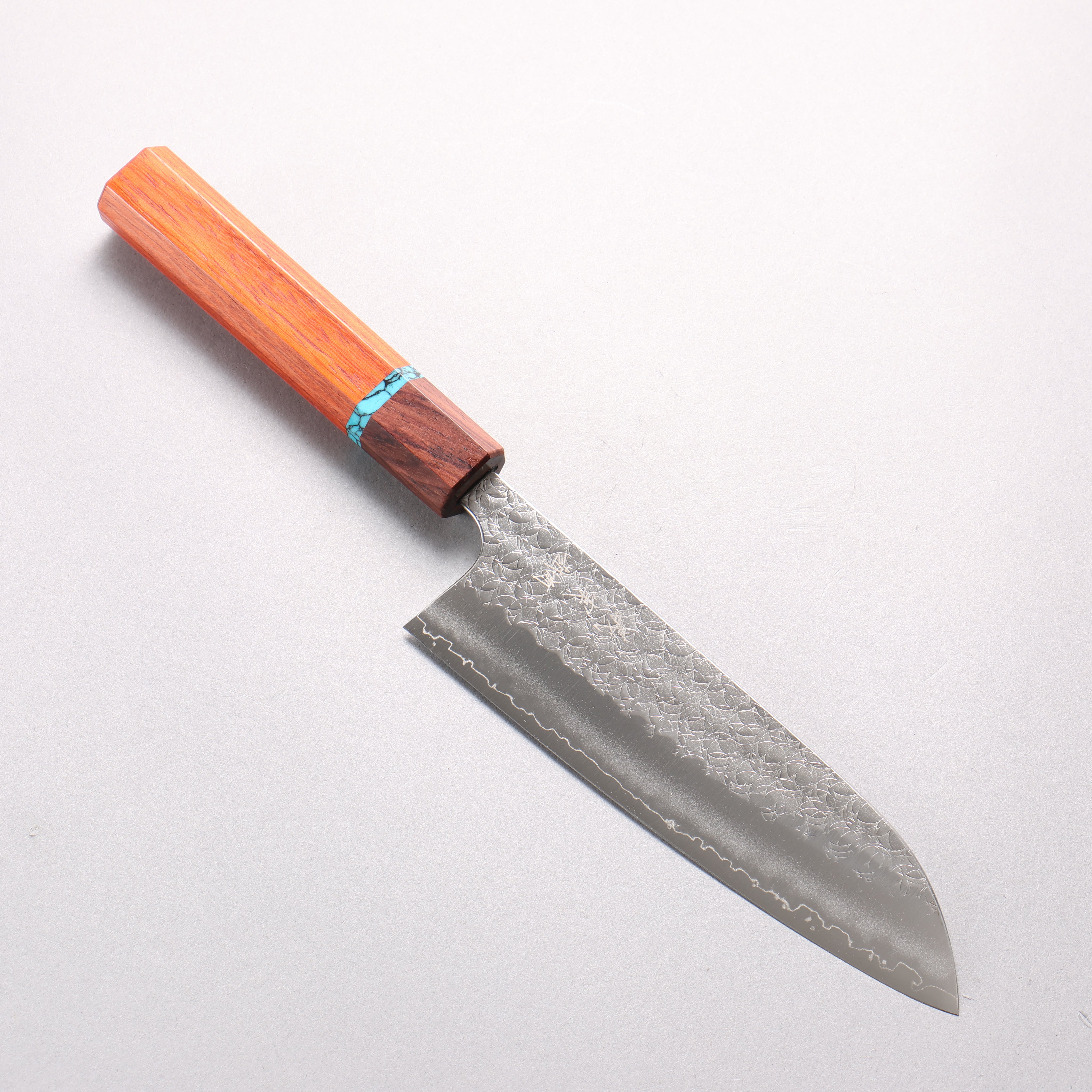 Yoshimi Kato Minamo SG2 Hammered Santoku 170mm Padoauk(Turquoise Ring) Handle - Seisuke Knife