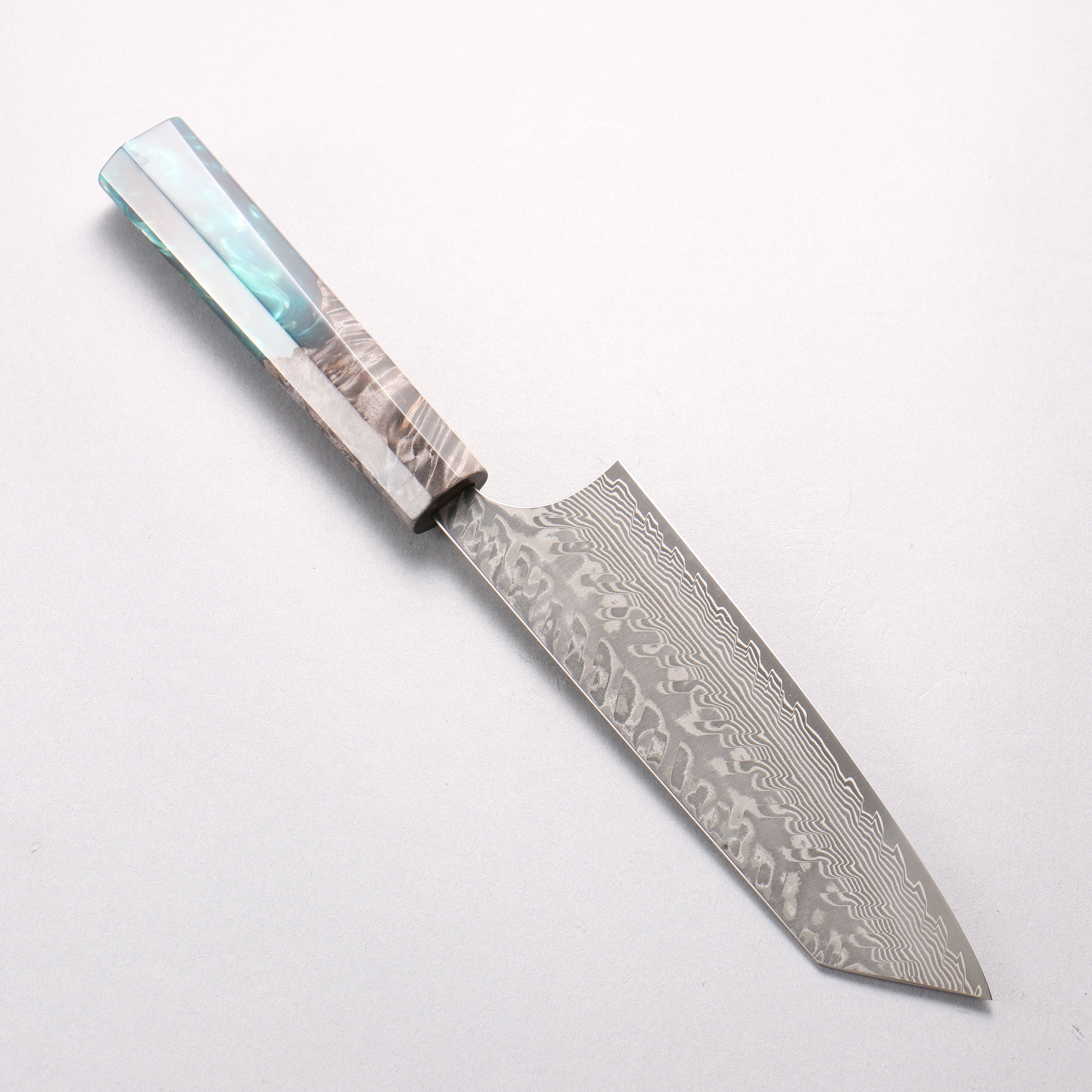 Yoshimi Kato SG2 Black Damascus Bunka 170mm Stabilized Birch with Emerald Green Resin Handle - Seisuke Knife
