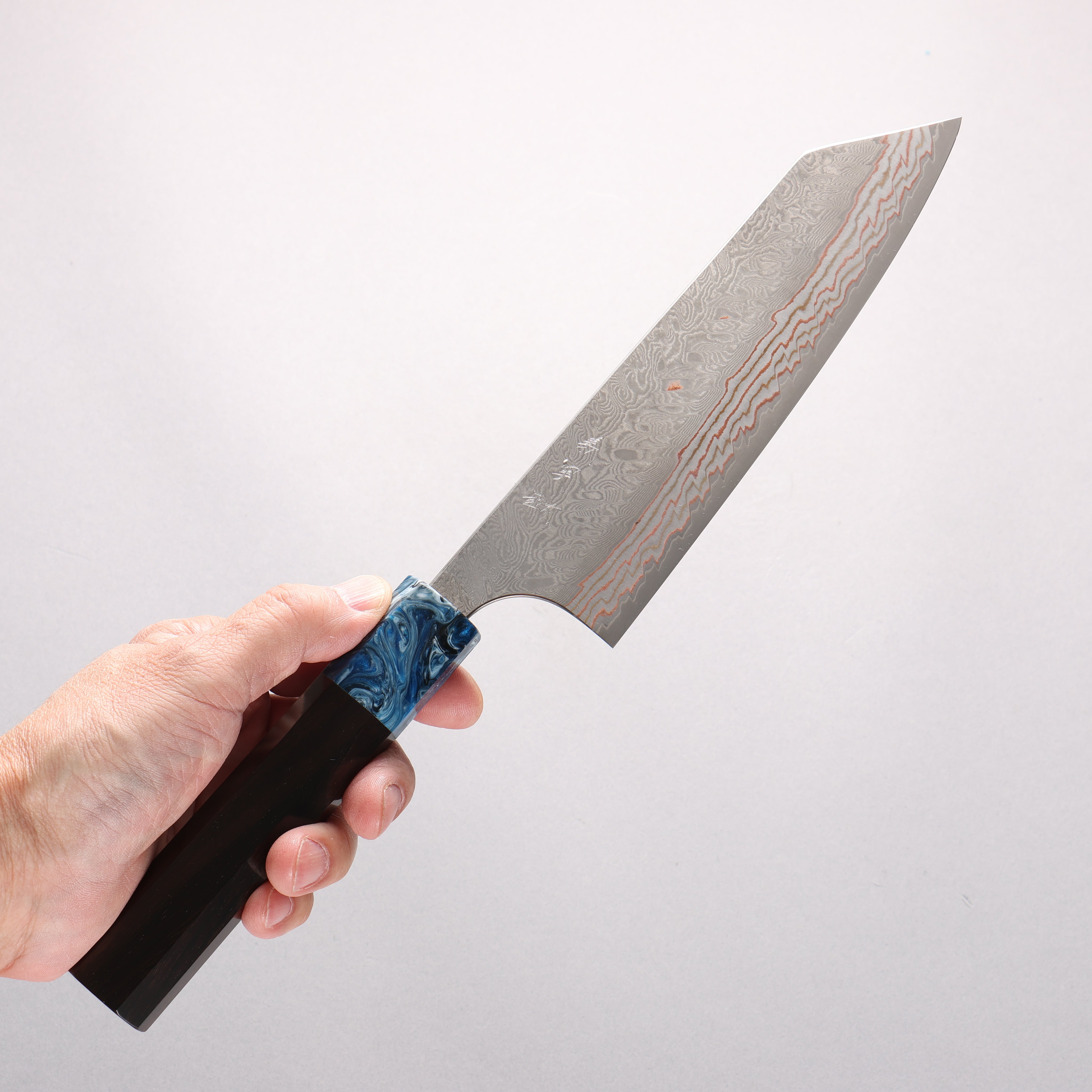 Yoshimi Kato VG10w Colored Damascus Bunka 170mm Ebony (ferrule: Blue Marble Resin) Handle - Seisuke Knife