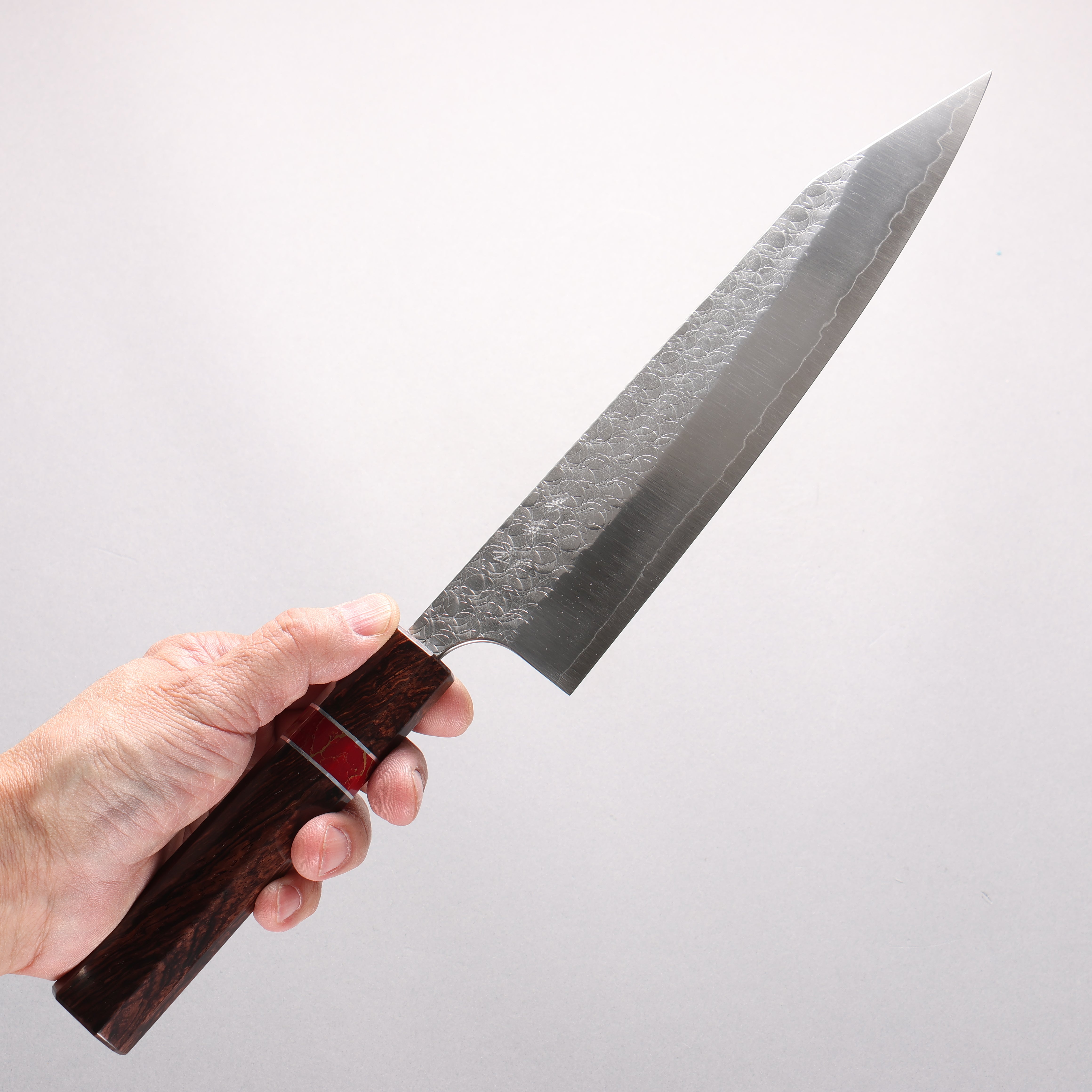 Yoshimi Kato Minamo SG2 Hammered Kiritsuke Gyuto 210mm Rosewood (Red Turquoise Ring) Handle - Seisuke Knife