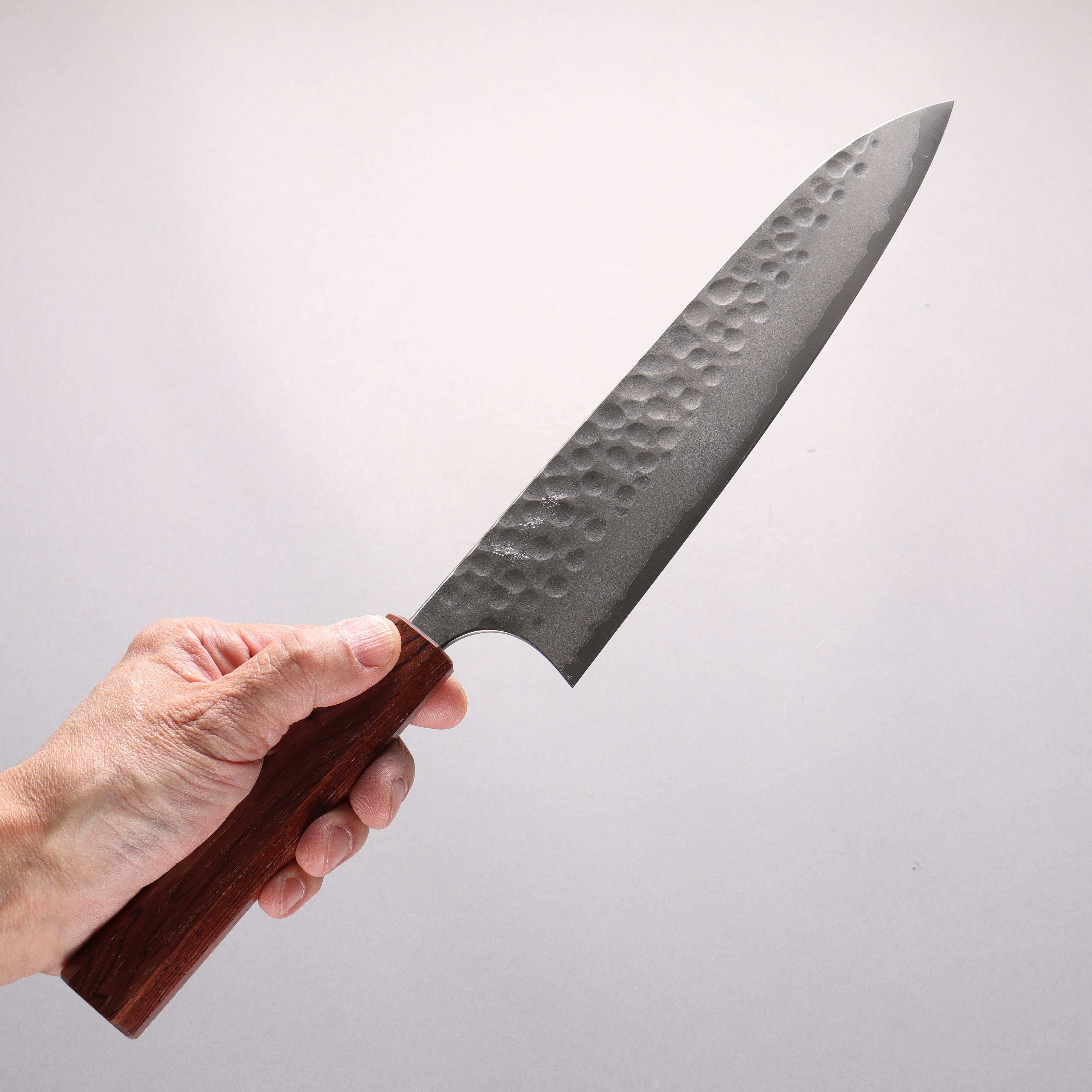Yoshimi Kato Blue Super Nashiji Maru Hammered Gyuto 210mm Shitan Handle - Seisuke Knife