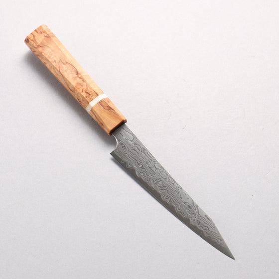 Ryusen Fukakuryu Kai ATS314 63 Layer Damascus Petty-Utility 135mm Stabilized White Birch with White Ring Handle