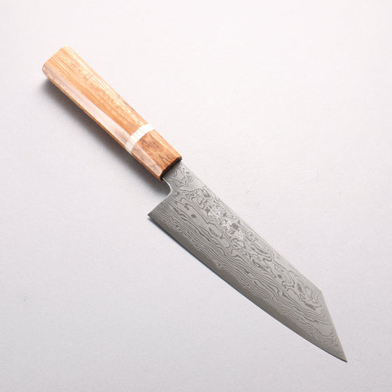 Ryusen Fukakuryu Kai ATS314 63 Layer Damascus Kiritsuke Santoku 175mm Stabilized White Birch with White Ring Handle