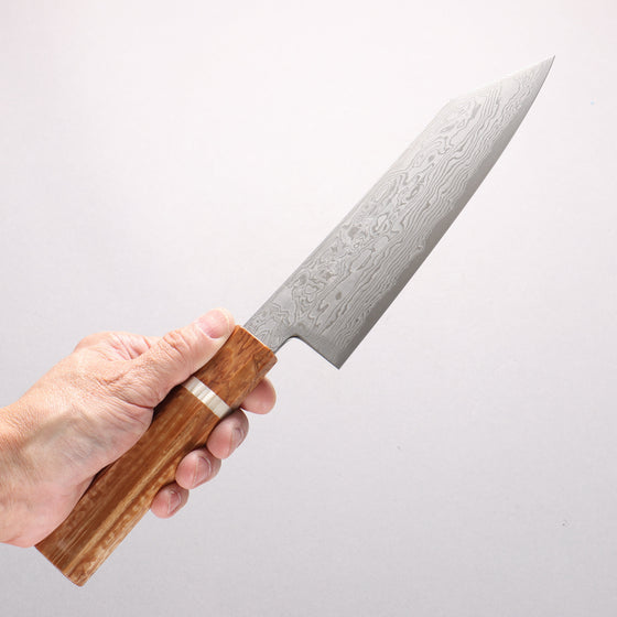Ryusen Fukakuryu Kai ATS314 63 Layer Damascus Kiritsuke Santoku 175mm Stabilized White Birch with White Ring Handle