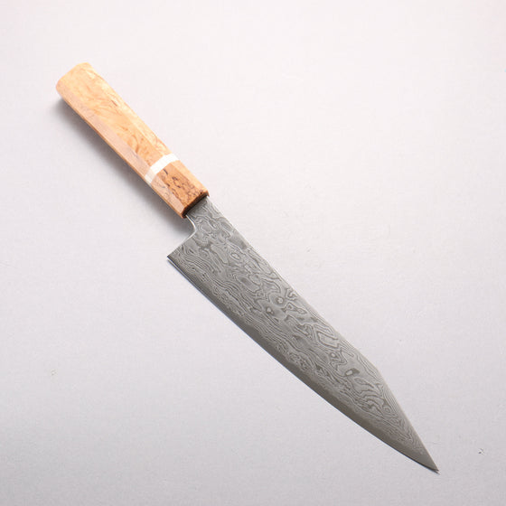 Ryusen Fukakuryu Kai ATS314 63 Layer Damascus Kiritsuke Gyuto 210mm Stabilized White Birch with White Ring Handle