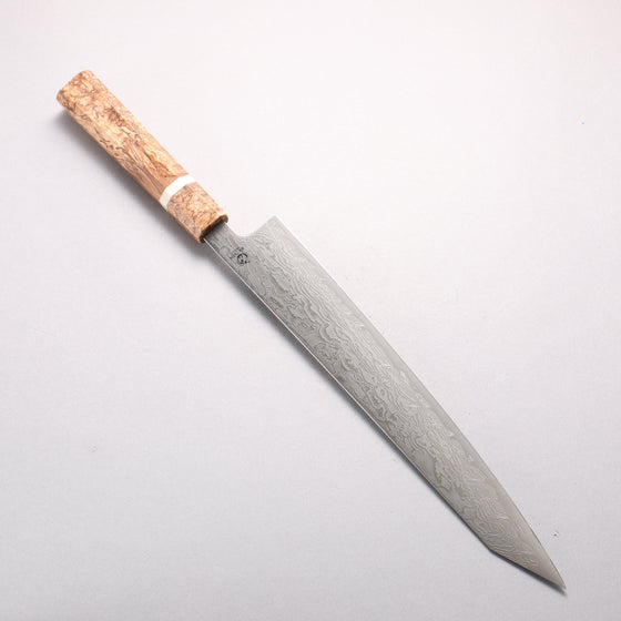 Ryusen Fukakuryu Kai ATS314 63 Layer Damascus Kiritsuke Sujihiki 270mm Stabilized White Birch with White Ring Handle