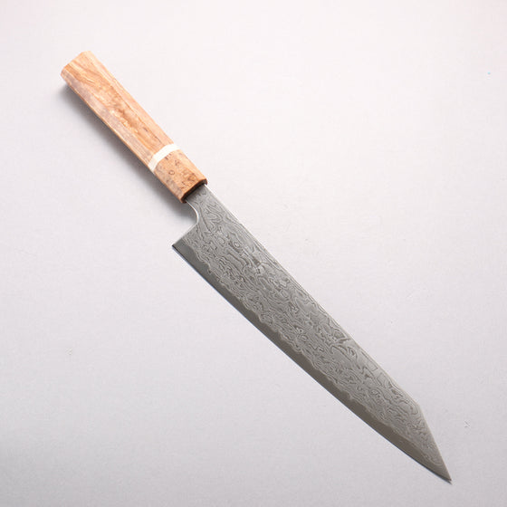 Ryusen Fukakuryu Kai ATS314 63 Layer Damascus Kiritsuke Gyuto 240mm Stabilized White Birch with White Ring Handle