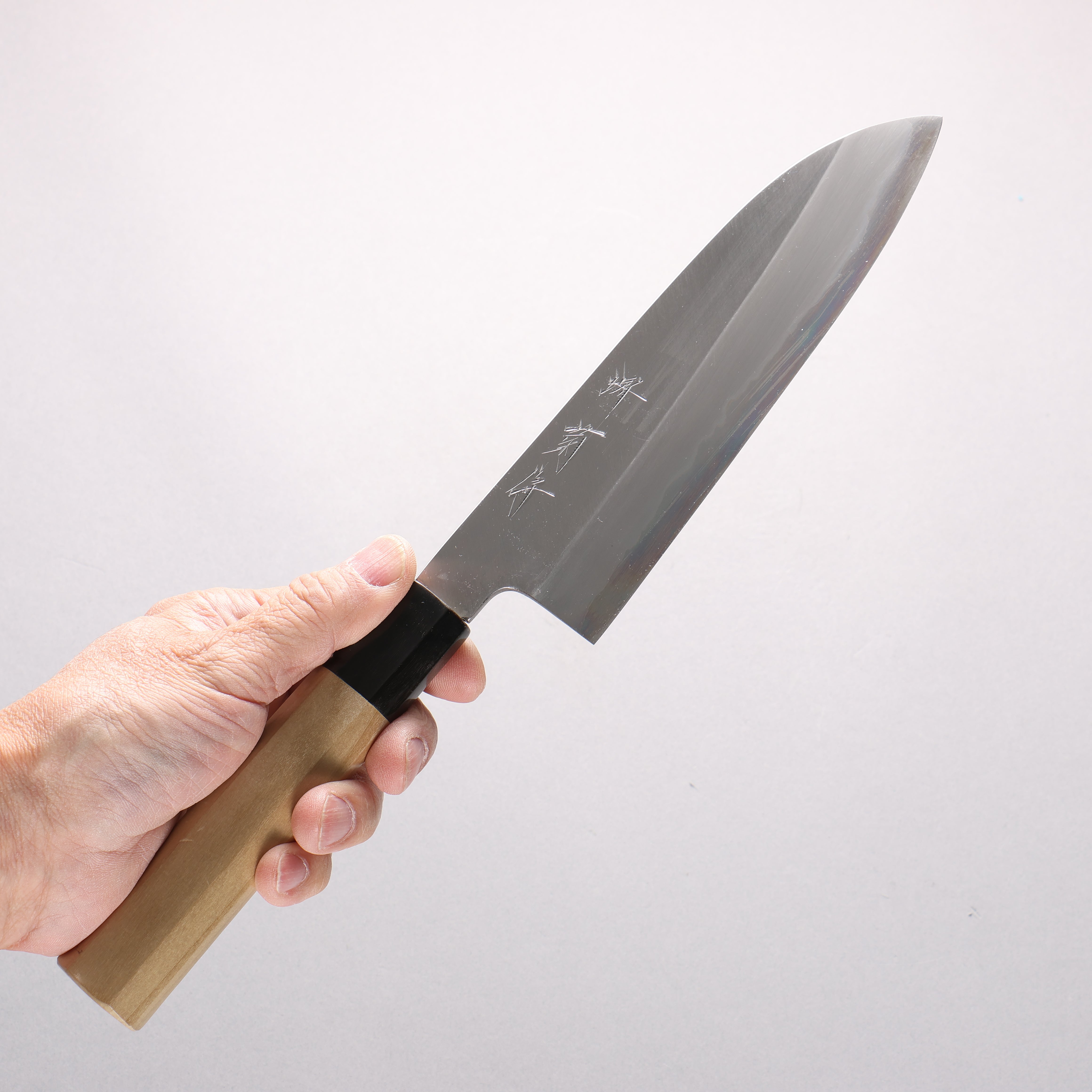 Sakai Kikumori White Steel No.1 Santoku 180mm Magnolia (Ferrule: Water Buffalo Horn) Handle - Seisuke Knife