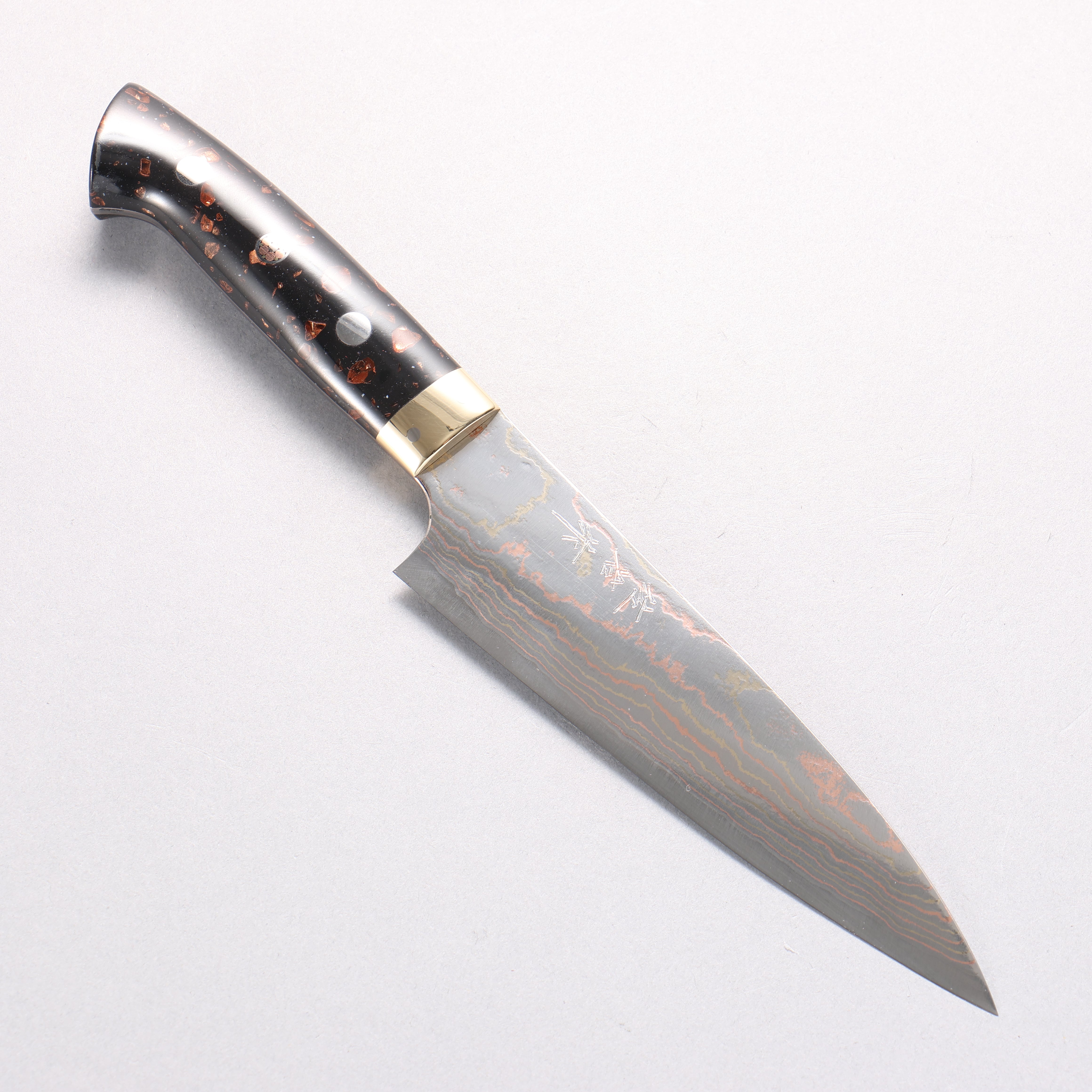 Takeshi Saji Blue Steel No.2 Colored Damascus Gyuto 150mm Black/Brown Corian Handle - Seisuke Knife