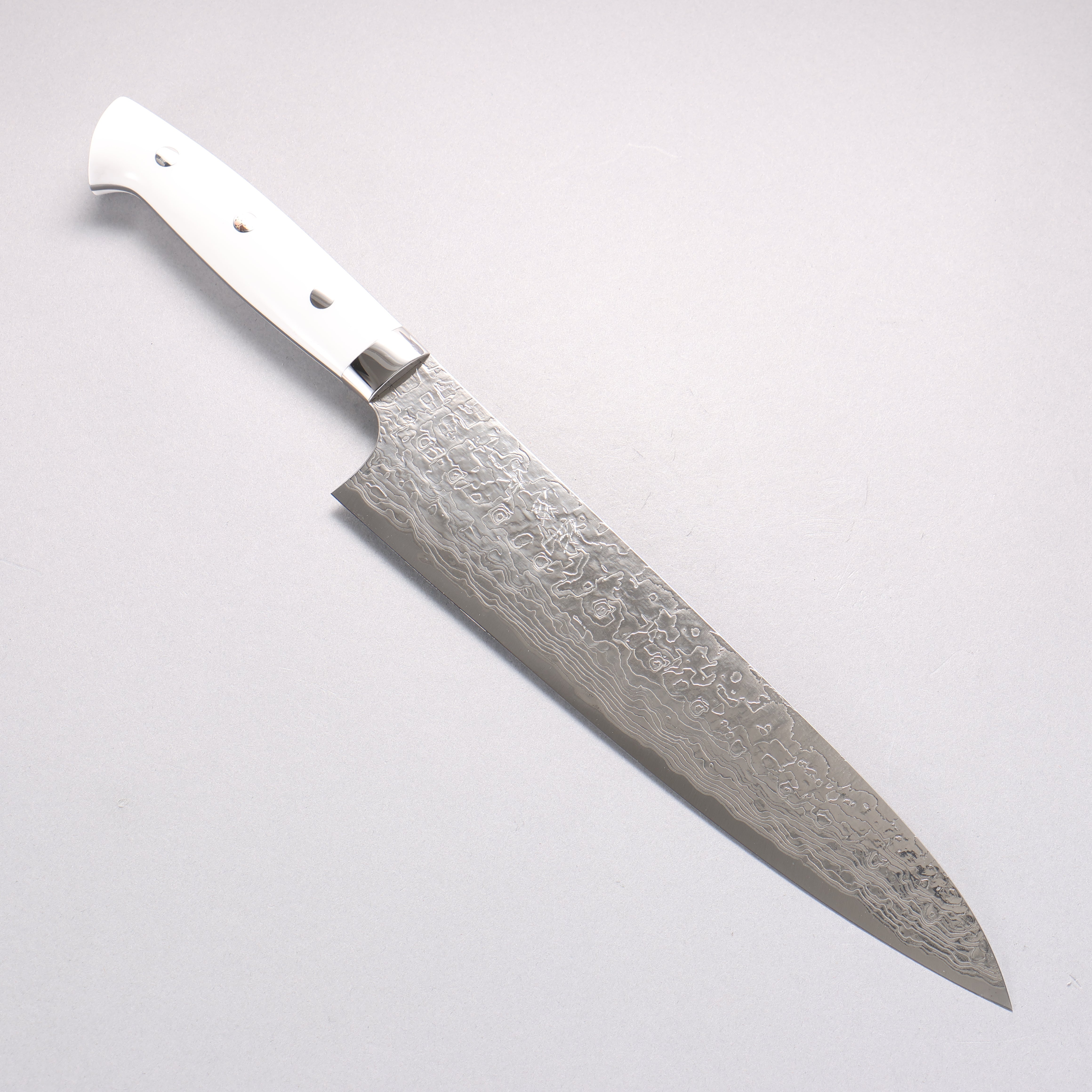 Takeshi Saji SG2 Diamond Finish Damascus Gyuto 240mm White Corian Handle - Seisuke Knife