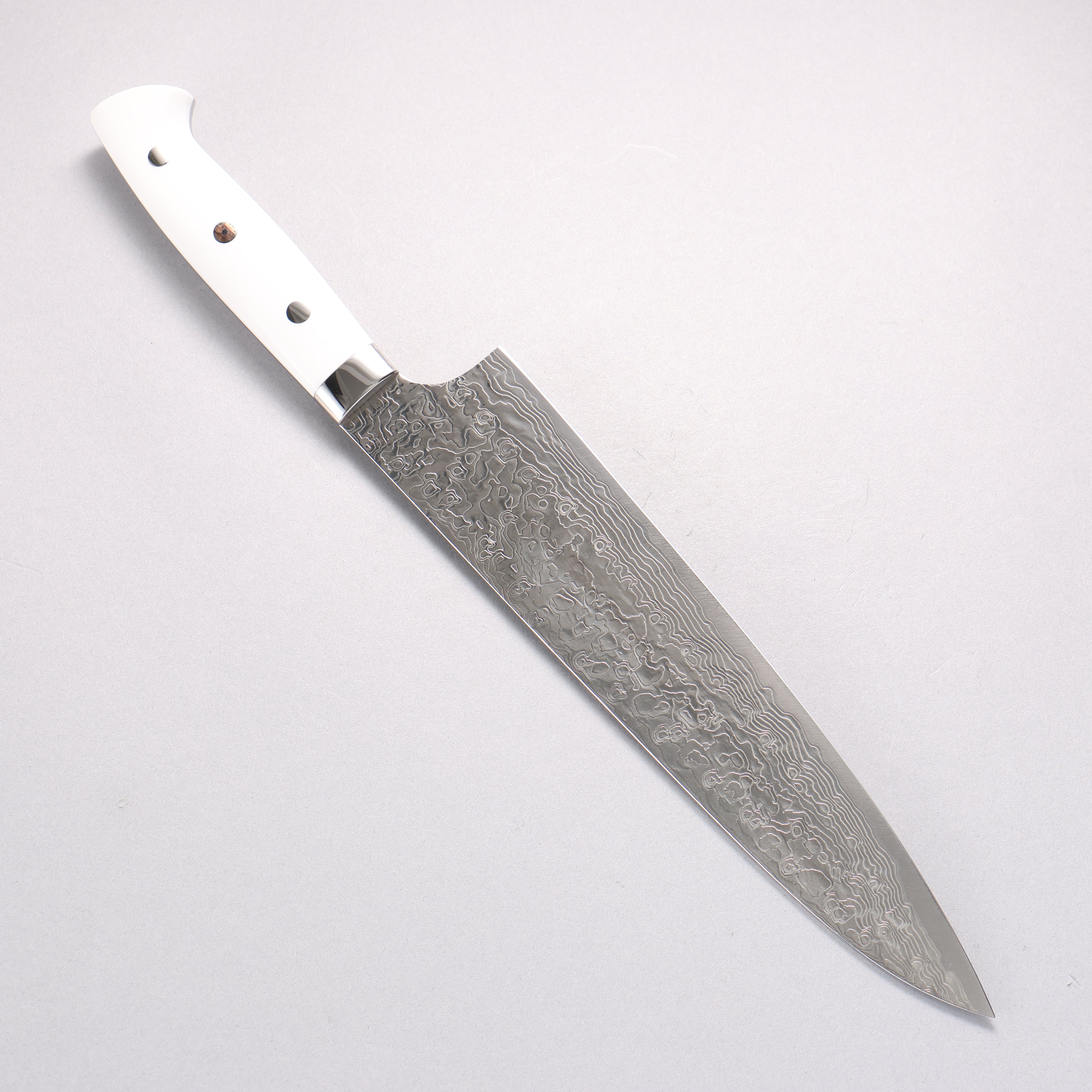 Takeshi Saji SG2 Diamond Finish Damascus Gyuto 240mm White Corian Handle - Seisuke Knife