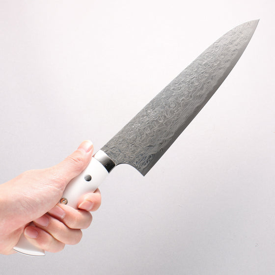 Takeshi Saji SG2 Diamond Finish Damascus Gyuto 240mm White Corian Handle