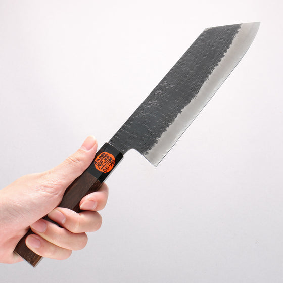 Shigeki Tanaka TEKKA Blue Steel No.2 Kurouchi Hammered(square) Nakiri 180mm Walnut Handle